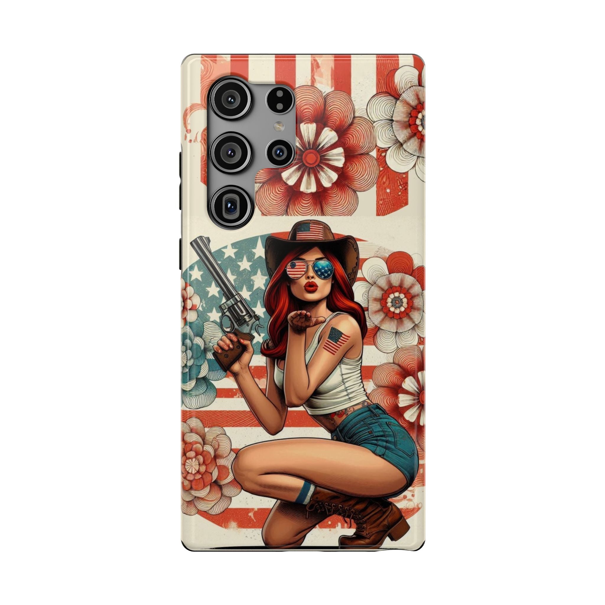 Americana 44 Magnum Pinup Girl - Impact‑Resistant Phone Case   Samsung Galaxy Series S22 / S22+ / S22 Ultra - S25 / S25+ / S25 Ultra