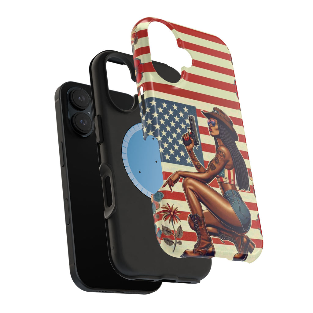 Americana 9mm Pinup Girl - Magnetic Impact‑Resistant Phone Case  iPhone 13-17 / Samsung S26  MagSafe Compatible