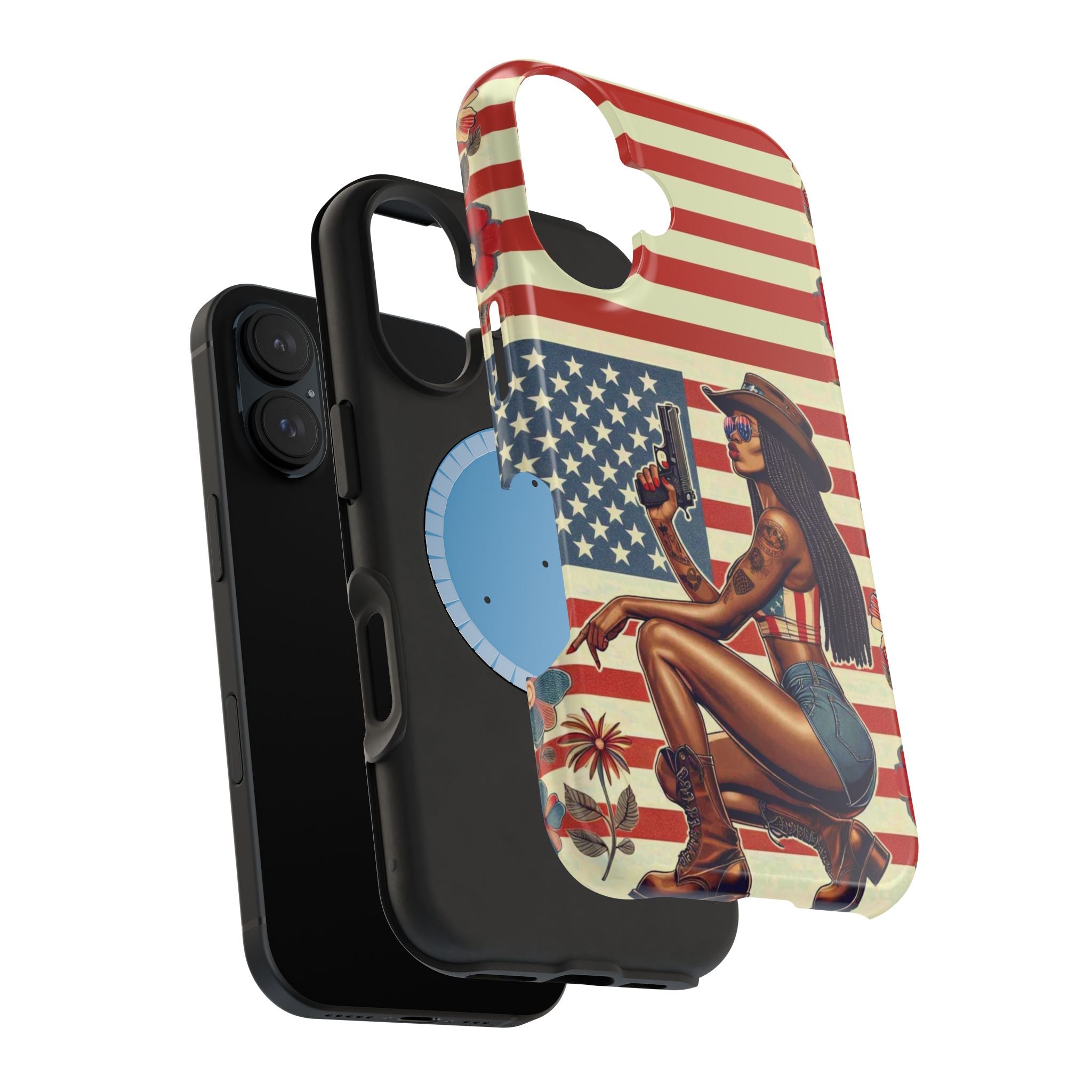 Americana 9mm Pinup Girl - Magnetic Impact‑Resistant Phone Case  iPhone 13-17 / Samsung S26  MagSafe Compatible