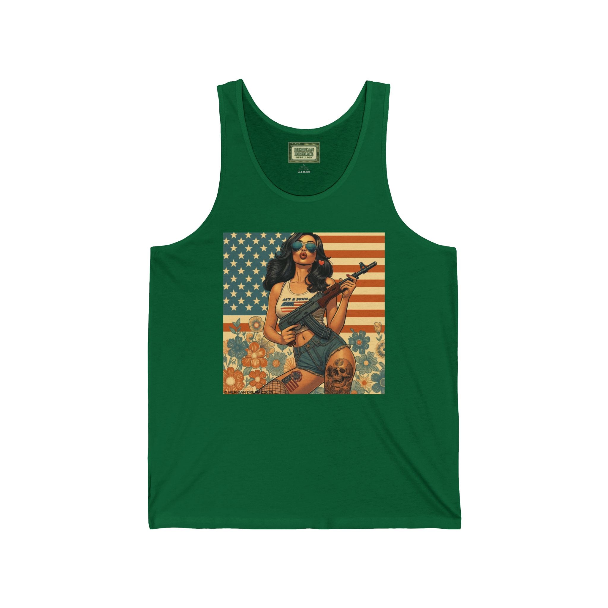Patriotic Pin-Up Tank Top — Vintage American Flag Girl Graphic