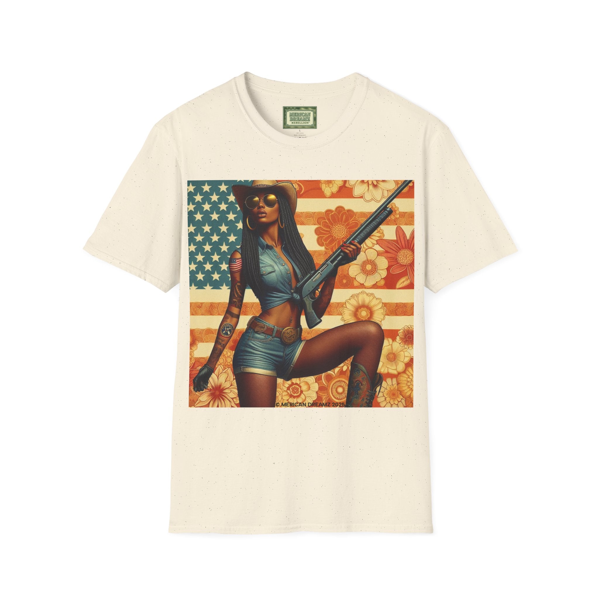 Pin-Up Americana T-Shirt — Retro Floral Gun Cowgirl Vintage Style (US Only)