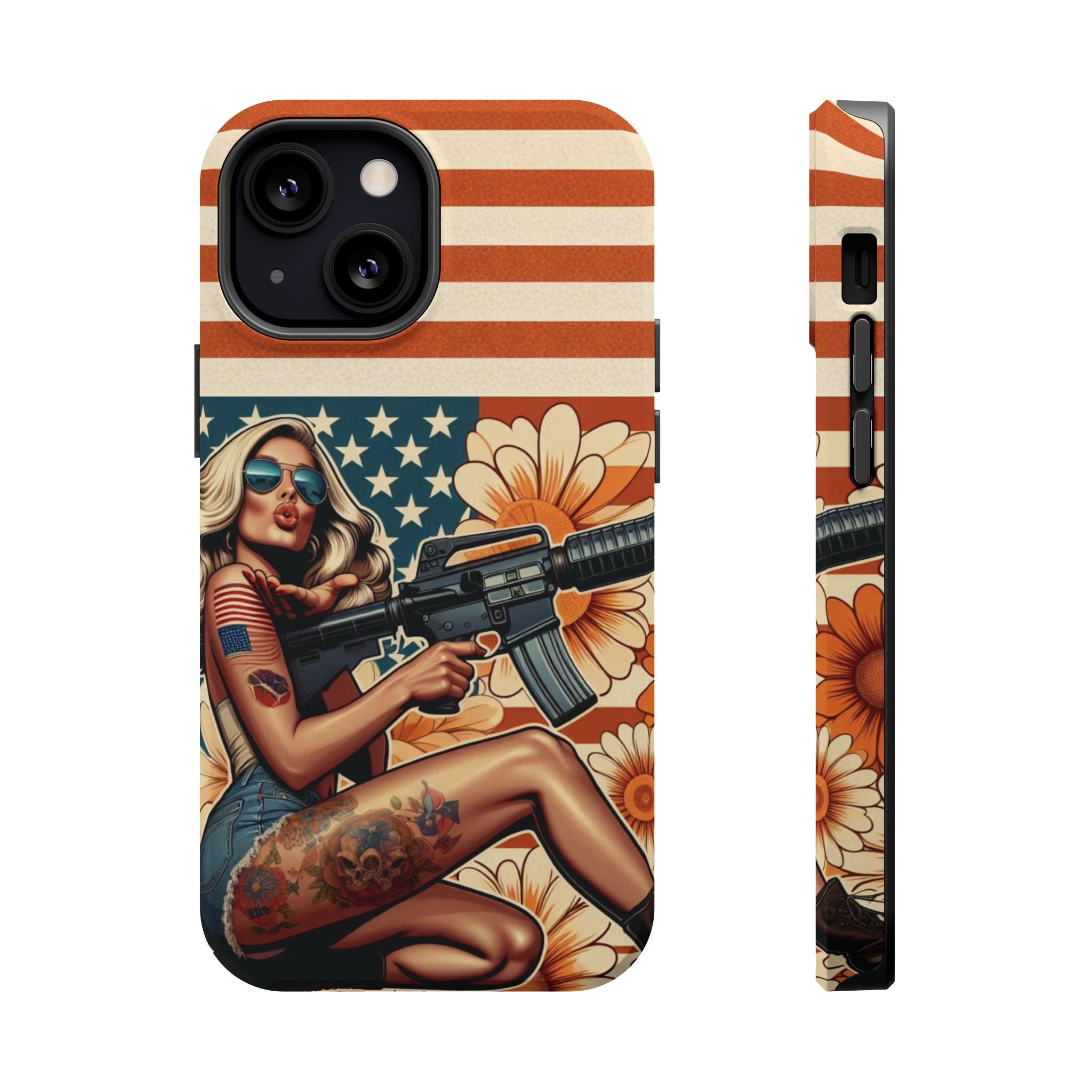 Americana AR-15 Pinup Girl - Magnetic Impact‑Resistant Phone Case  iPhone 13-17 / Samsung S26  MagSafe Compatible