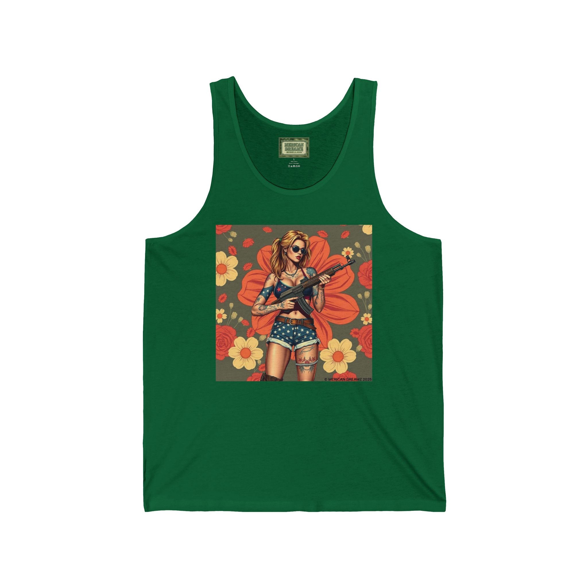 Pin-Up Tank Top — Vintage Americana Gun Flower Girl Graphic