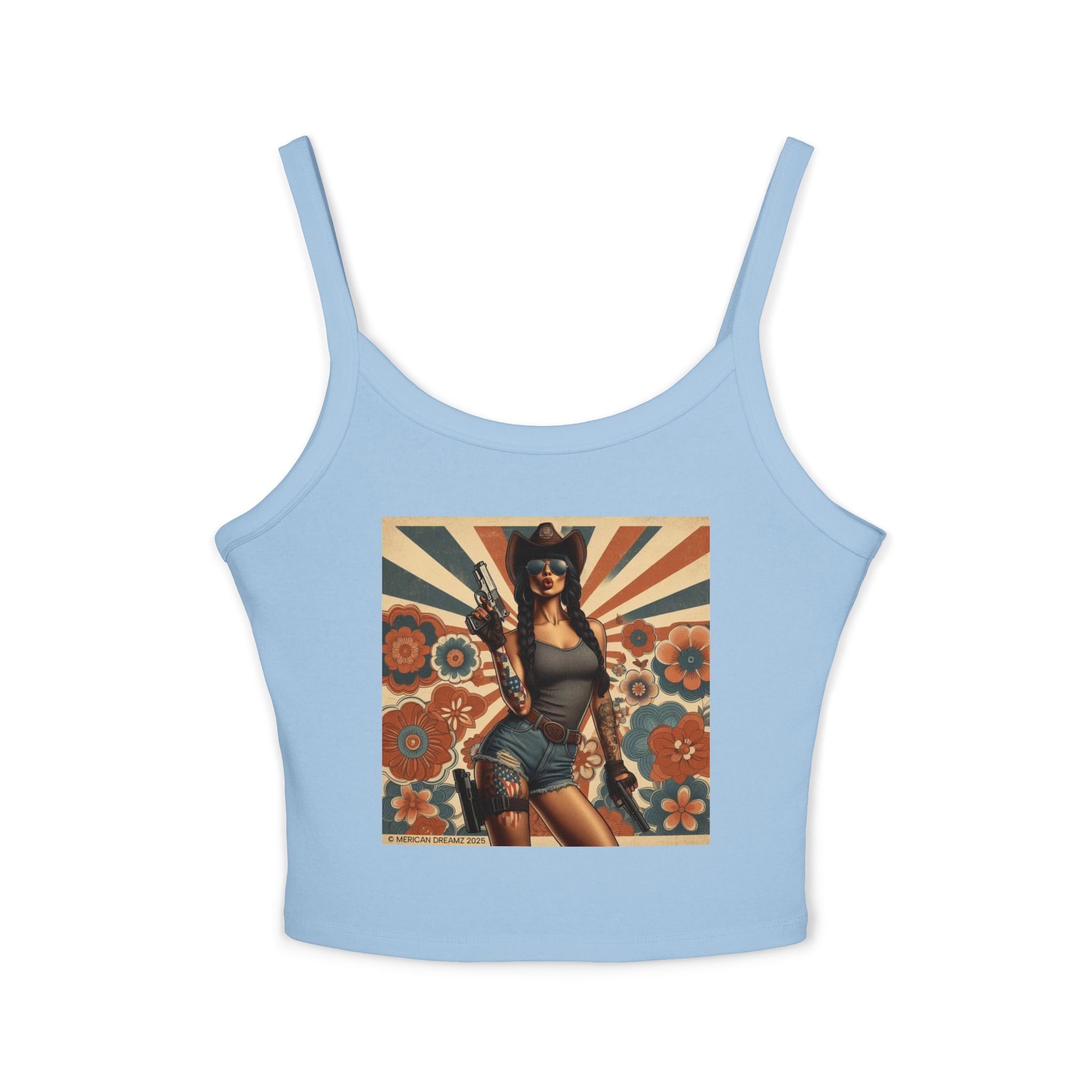 Retro Pinup Girl Tank Top — Vintage Floral Spaghetti Strap