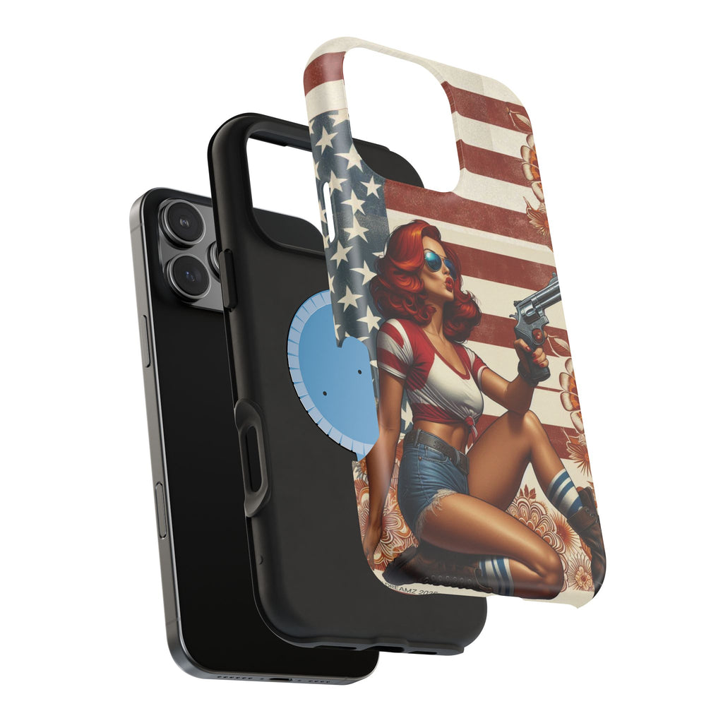 Americana .44 Magnum Pinup Girl - Magnetic Impact‑Resistant Phone Case  iPhone 13-17 / Samsung S26  MagSafe Compatible