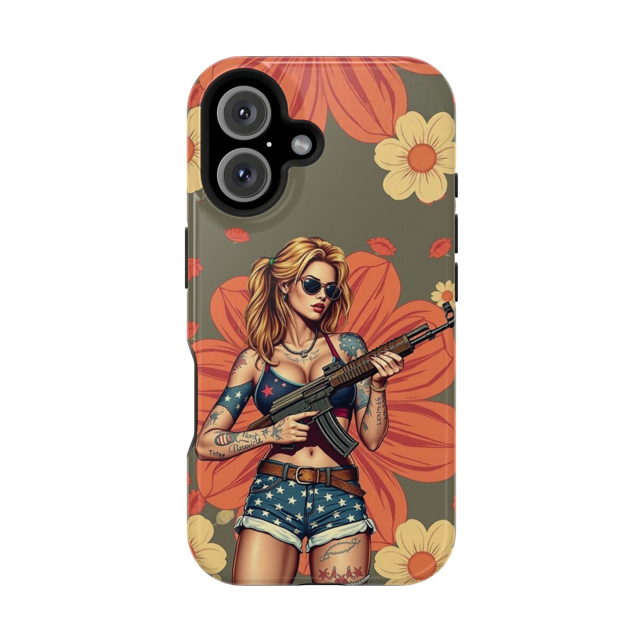 Americana AK-47 Pinup Girl - Magnetic Impact‑Resistant Phone Case  iPhone 13-17 / Samsung S26  MagSafe Compatible