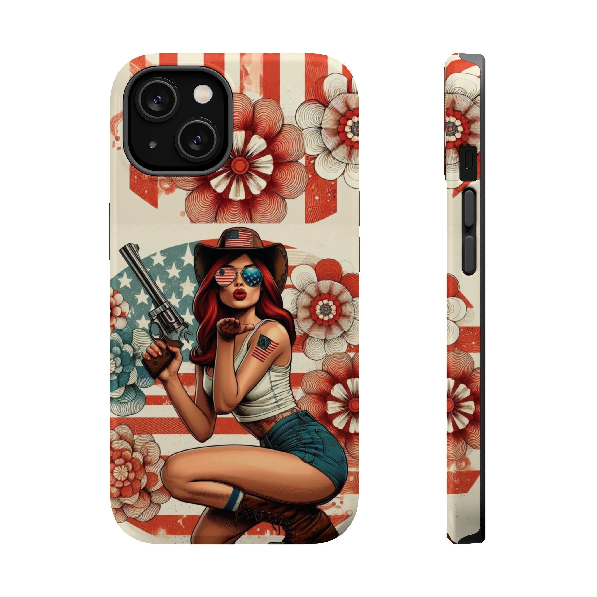 Americana .44 Magnum Pinup Girl - Magnetic Impact‑Resistant Phone Case  iPhone 13-17 / Samsung S26  MagSafe Compatible