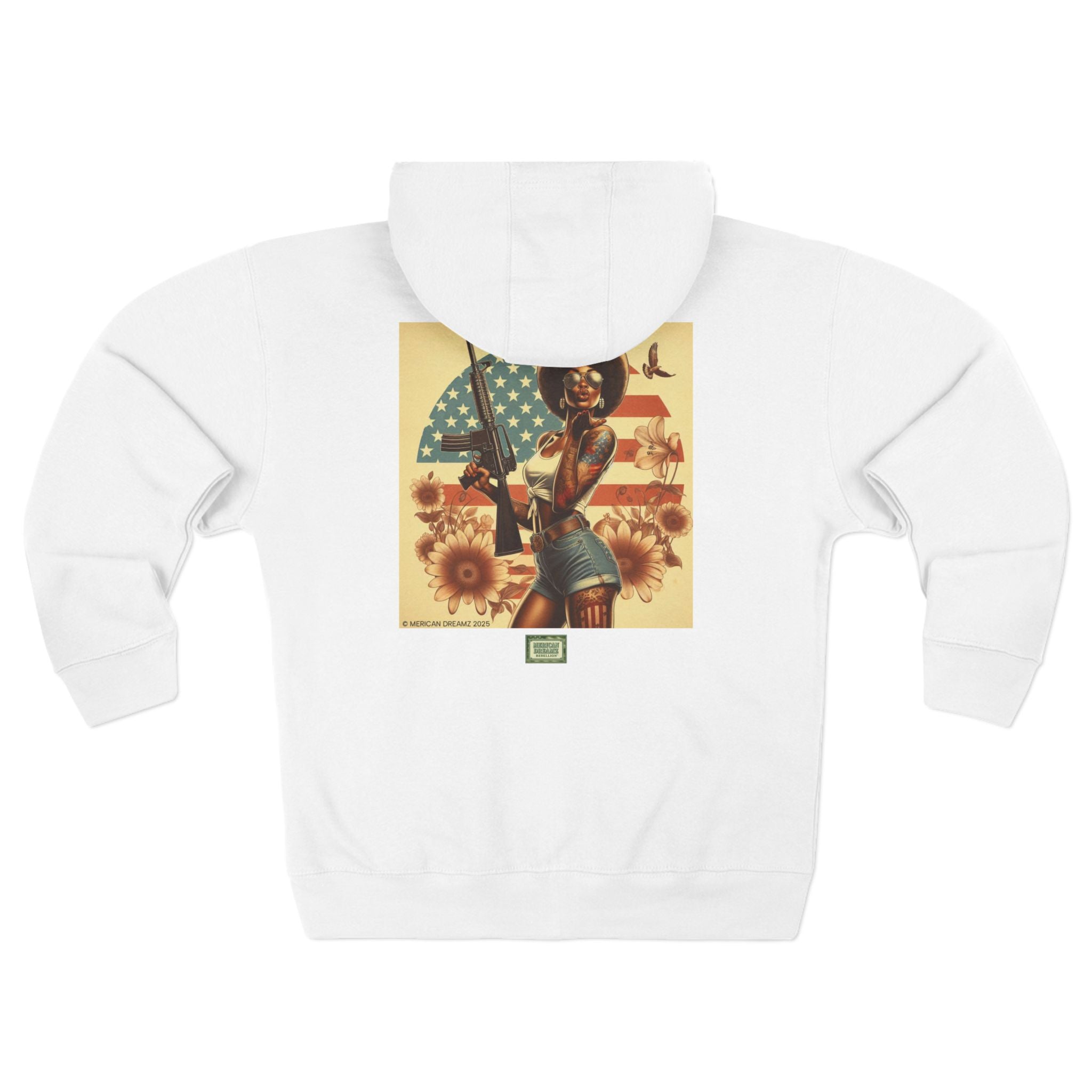 Americana Pinup girl with AR-15 Zip Hoodie — Retro Vintage Patriotic Graphic