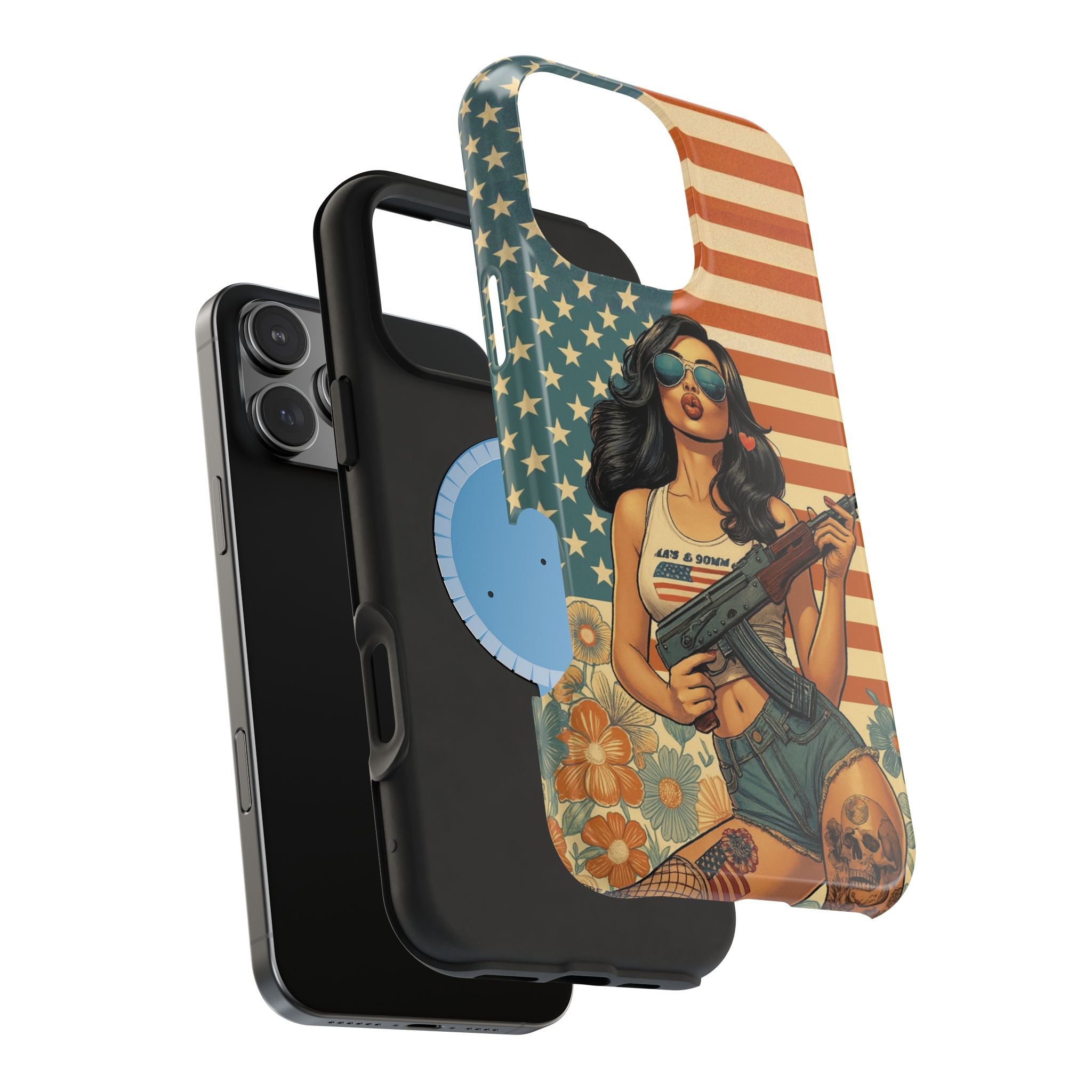 Americana AK-47 Pinup Girl - Magnetic Impact‑Resistant Phone Case  iPhone 13-17 / Samsung S26  MagSafe Compatible