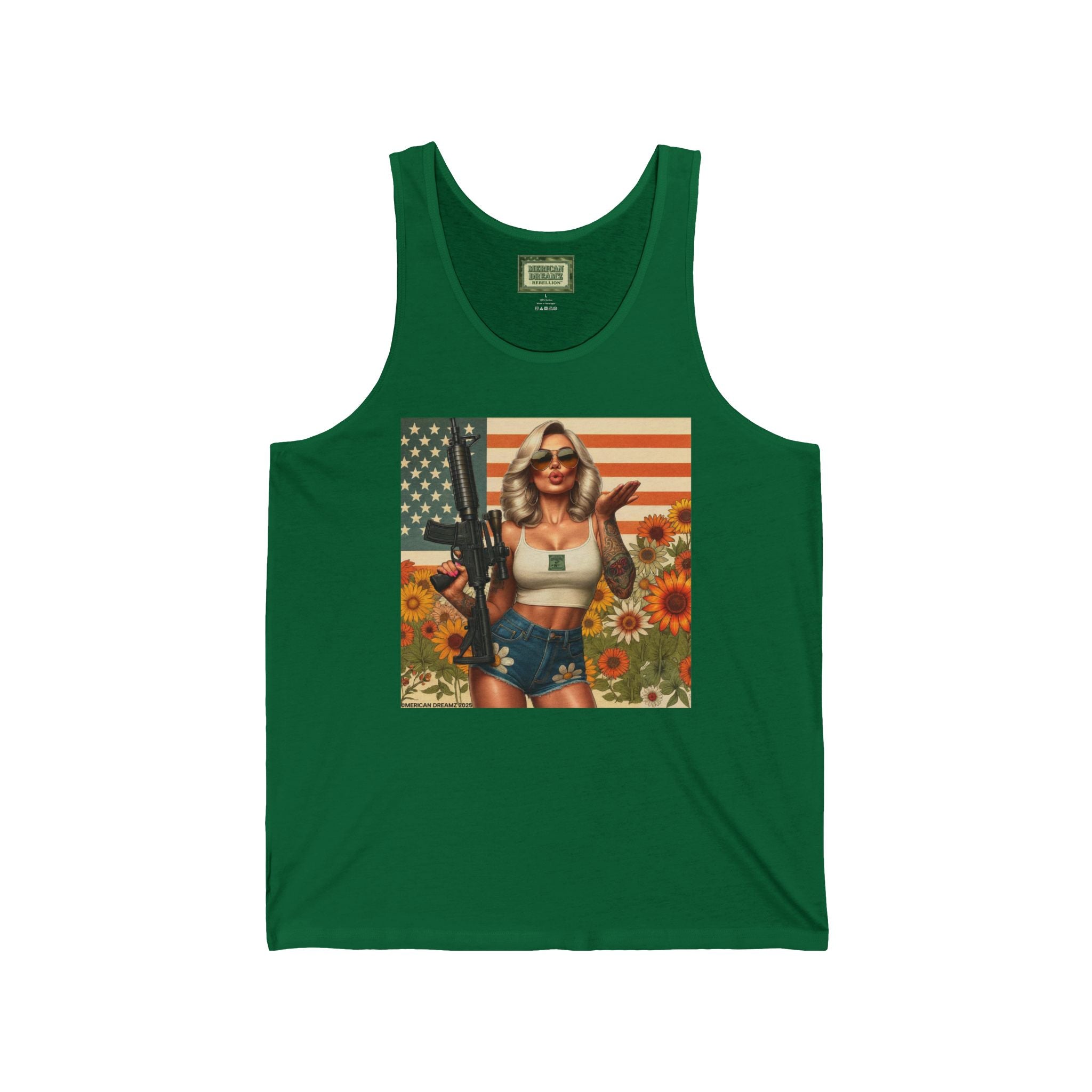 Patriotic Pin-Up Tank Top — Vintage American Flag Girl Graphic