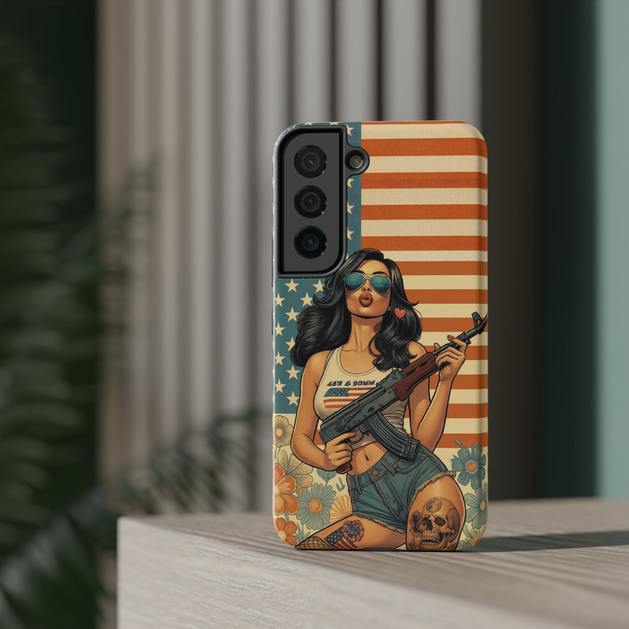 Americana AK-47 Pinup Girl - Impact‑Resistant Phone Case   Samsung Galaxy Series S22 / S22+ / S22 Ultra - S25 / S25+ / S25 Ultra