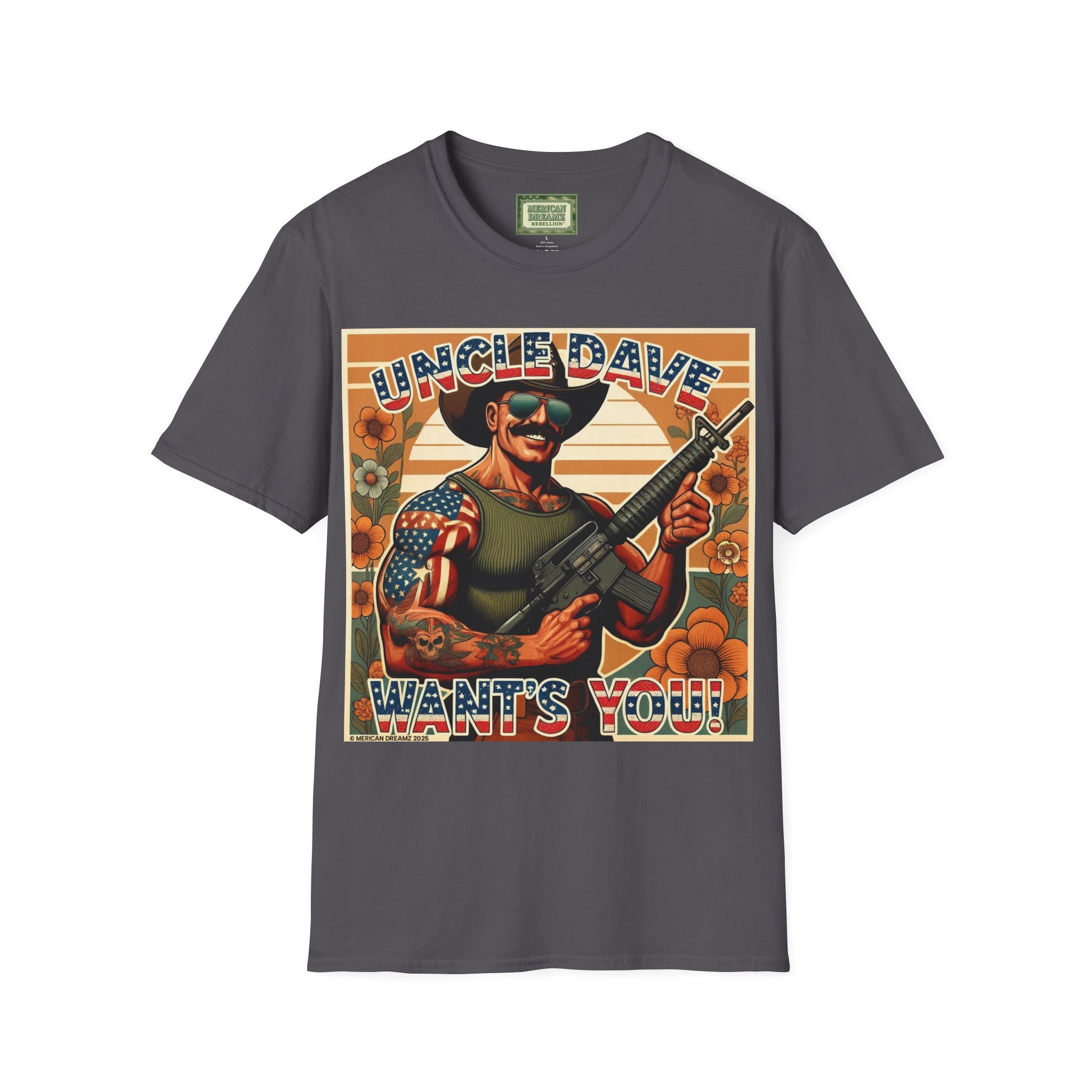 Uncle Dave Wants You, Owner-Artist T Shirt | Patriotic Rifle Retro Illustration from, the Merica the Beautiful Collection (US Only)