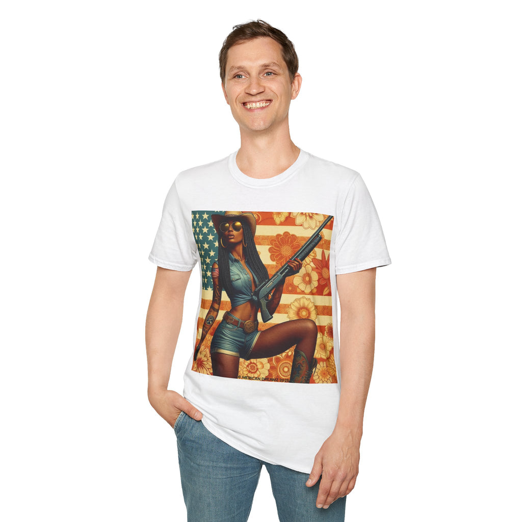 Pin-Up Americana T-Shirt — Retro Floral Gun Cowgirl Vintage Style (US Only)