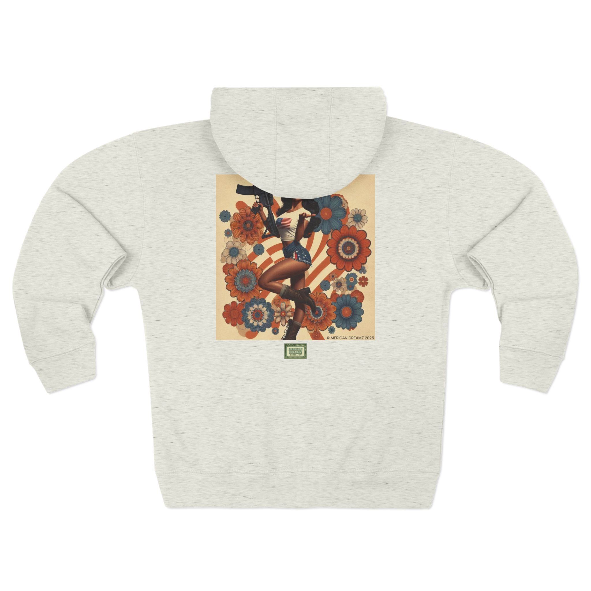 Americana Pinup Cowgirl with AR-15 Zip Hoodie — Retro Vintage Patriotic Graphic