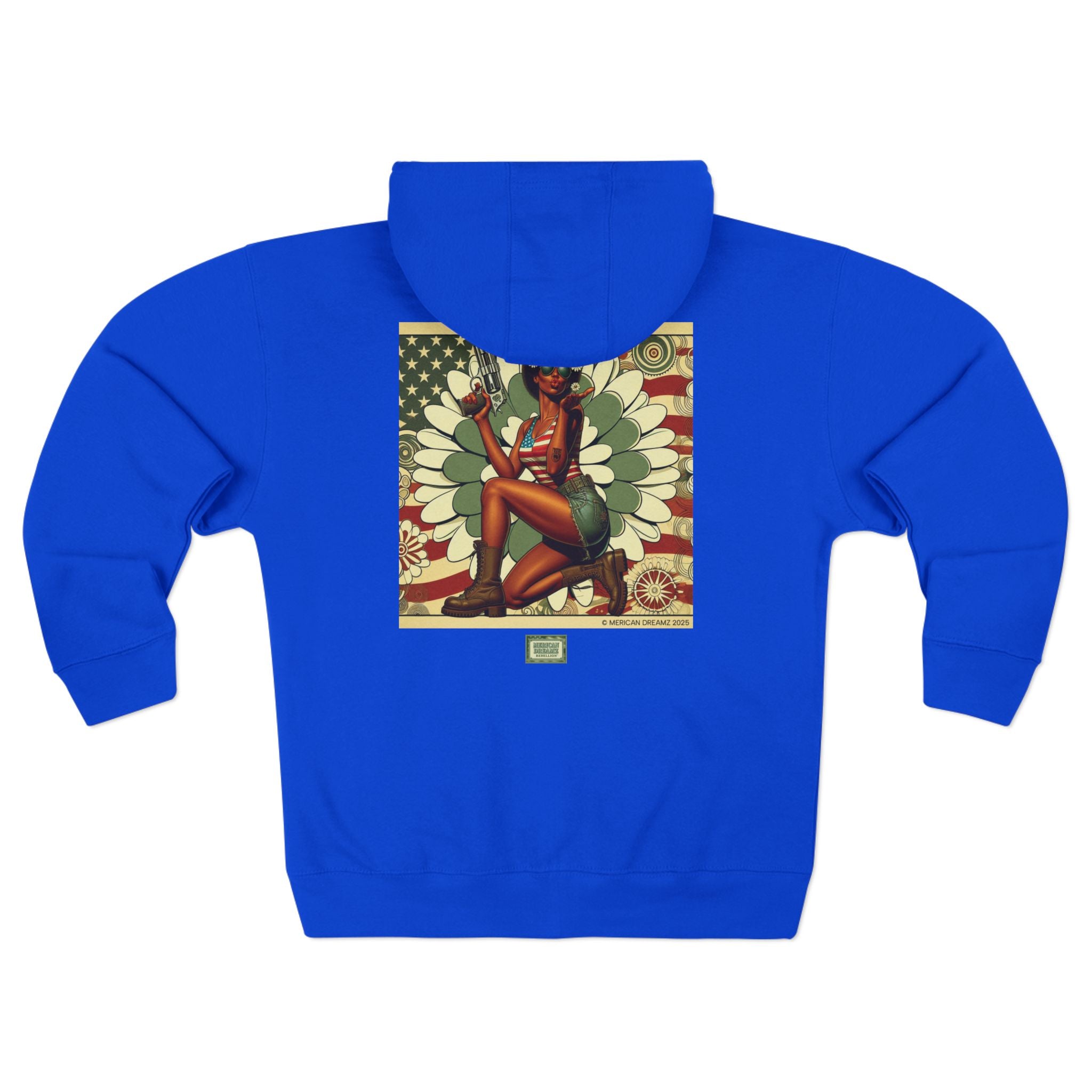 Americana Pinup Cowgirl with 44 Magnum Zip Hoodie — Retro Vintage Patriotic Graphic