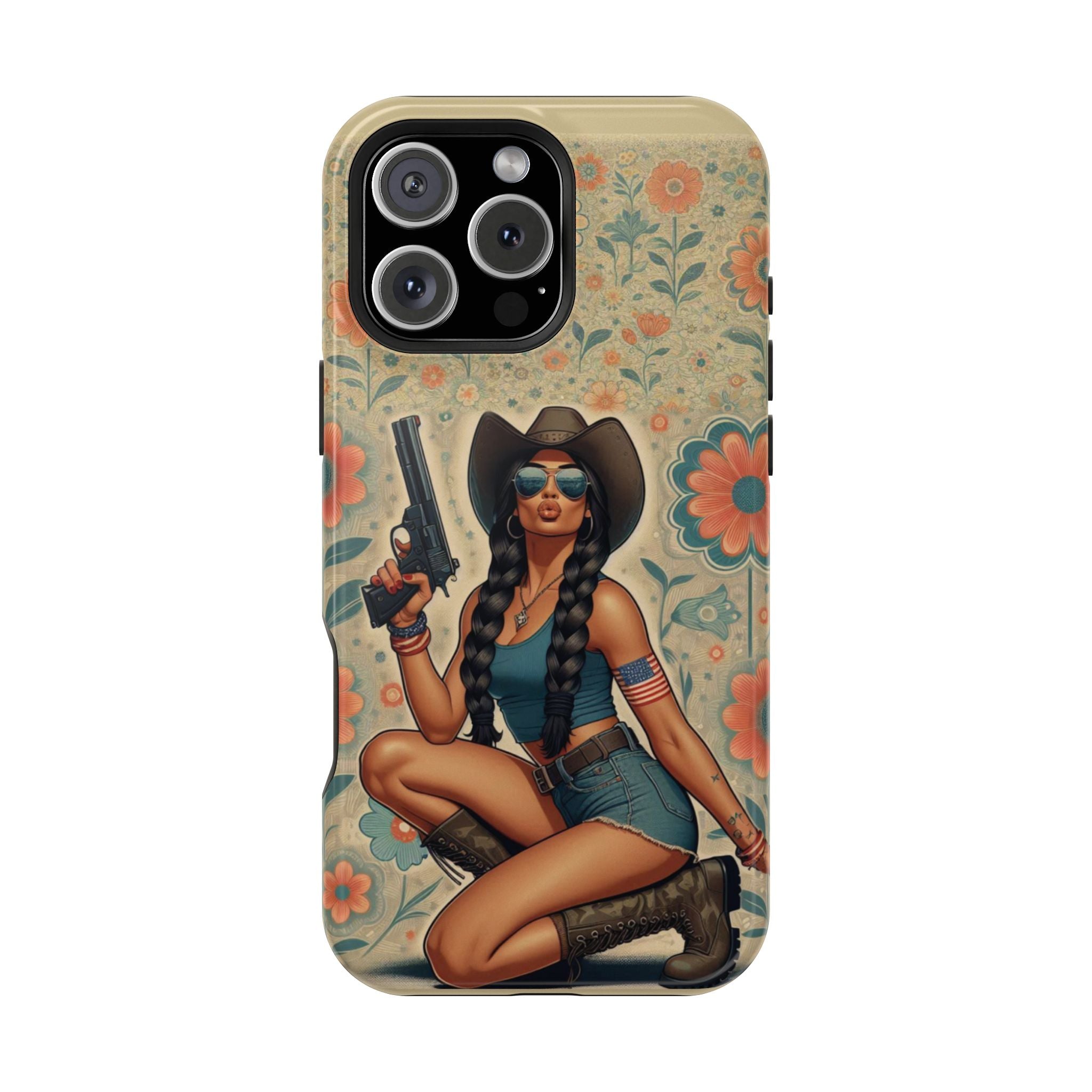Americana 9mm Pinup Girl - Magnetic Impact‑Resistant Phone Case  iPhone 13-17 / Samsung S26  MagSafe Compatible