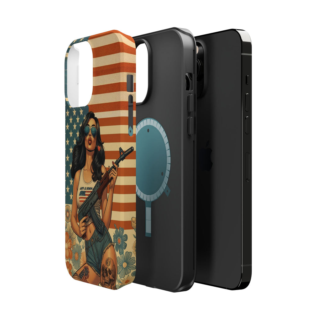 Americana AK-47 Pinup Girl - Magnetic Impact‑Resistant Phone Case  iPhone 13-17 / Samsung S26  MagSafe Compatible