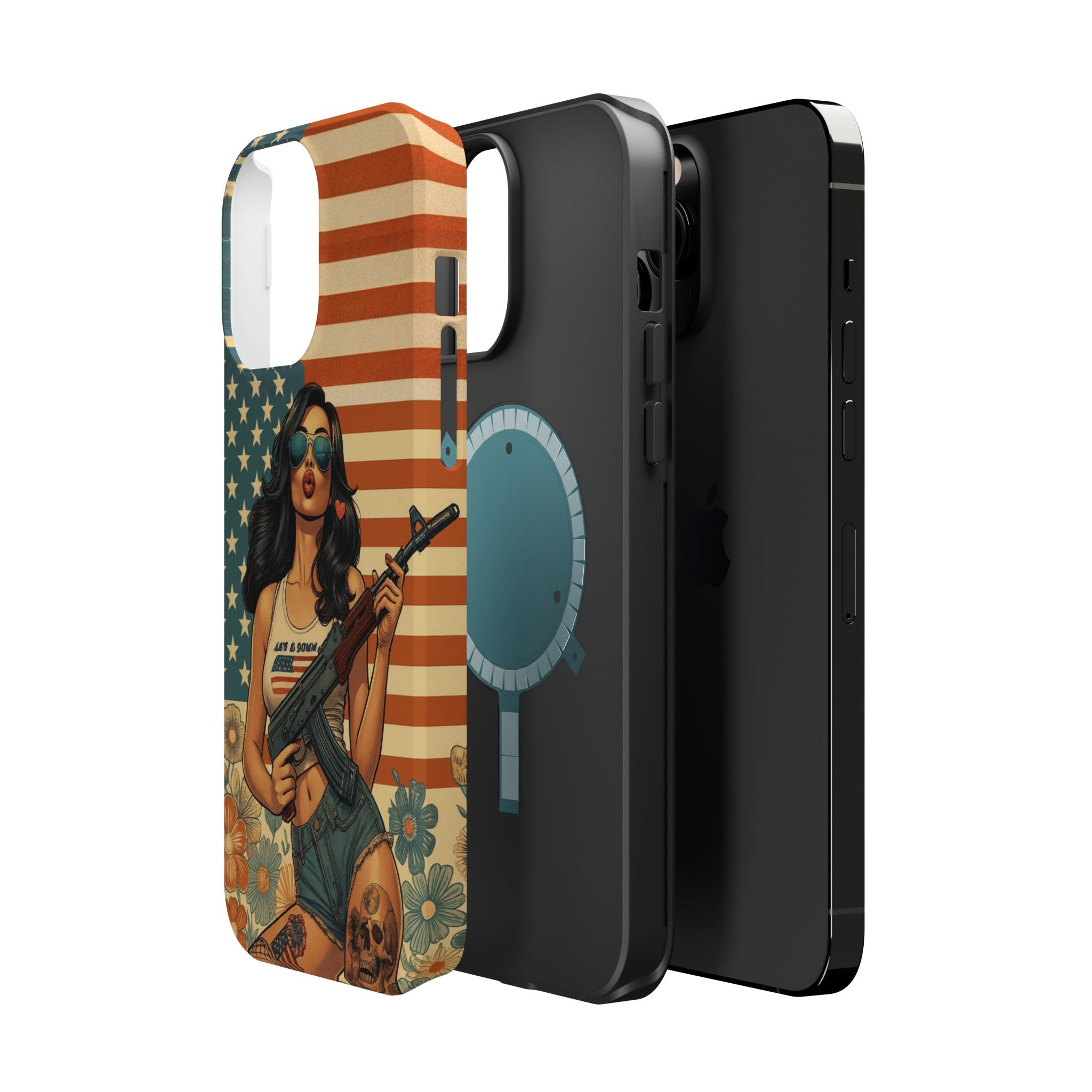 Americana AK-47 Pinup Girl - Magnetic Impact‑Resistant Phone Case  iPhone 13-17 / Samsung S26  MagSafe Compatible