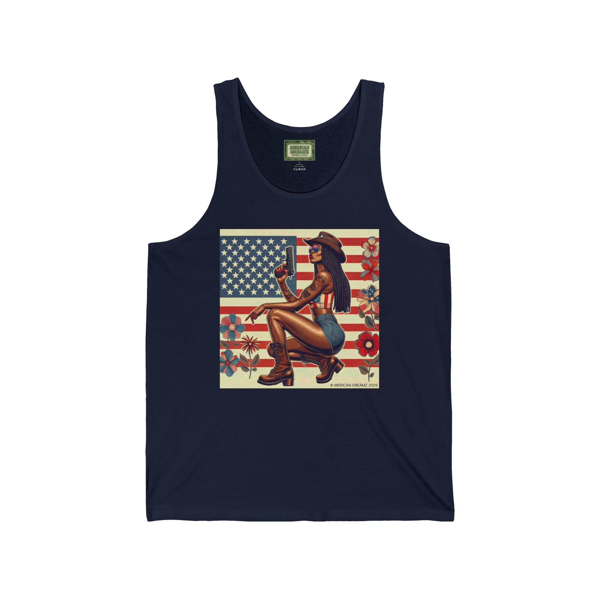 Patriotic Pin-Up Tank Top — Vintage American Flag Girl Graphic