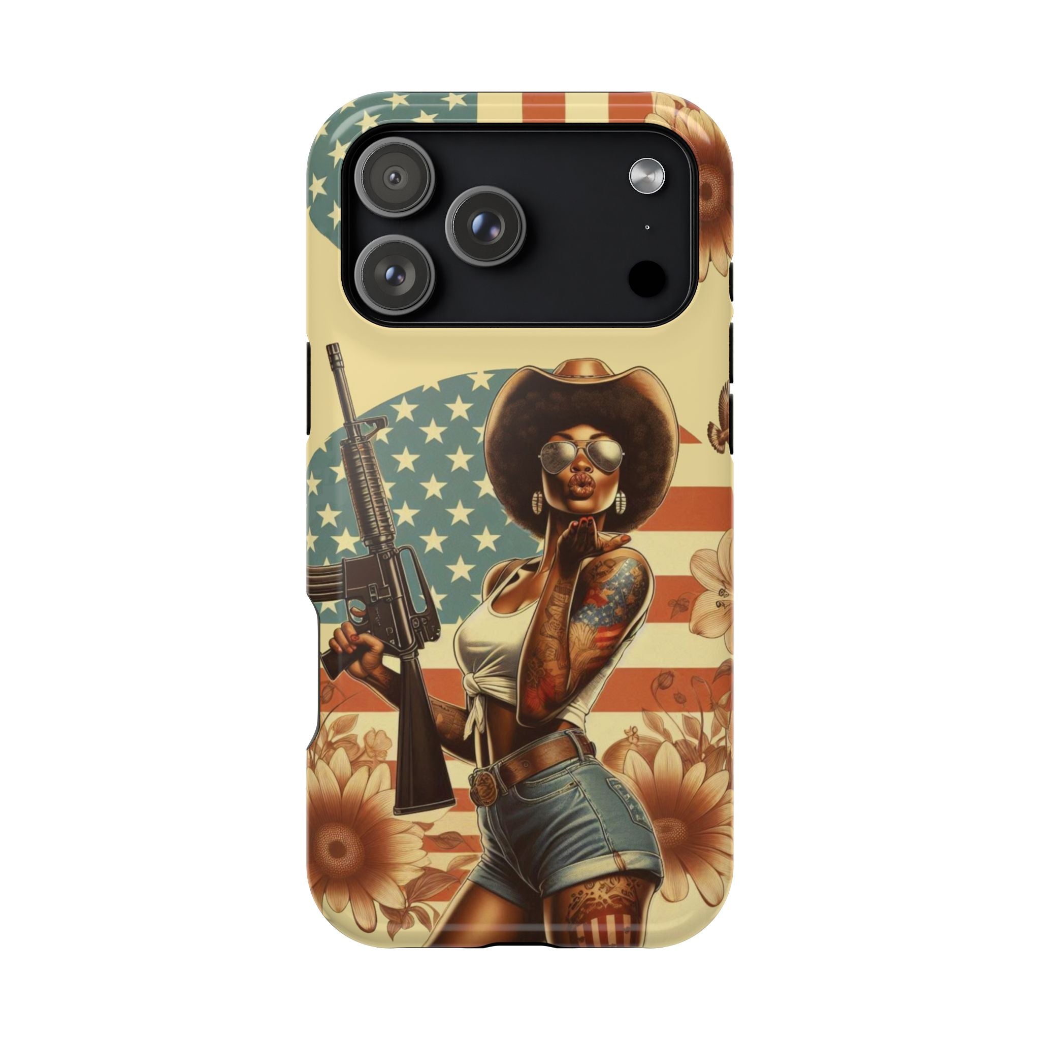 Americana AR-15 Pinup Girl - Magnetic Impact‑Resistant Phone Case  iPhone 13-17 / Samsung S26  MagSafe Compatible