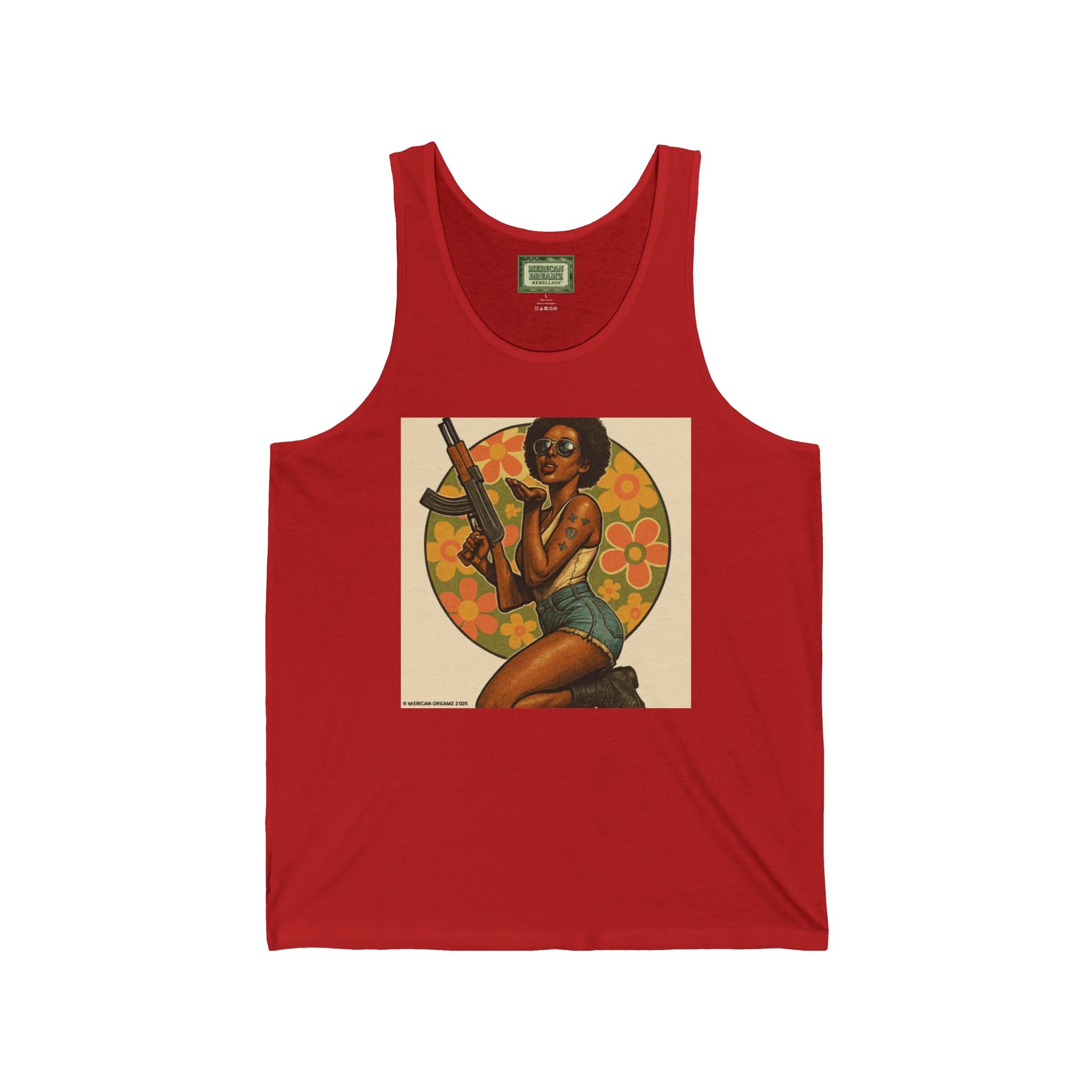 Pin-Up Tank Top — Vintage Americana Gun Flower Girl Graphic