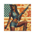Car Magnet Patriotic Americana Cowgirl with Shotgun | Square American Flag Vintage Floral