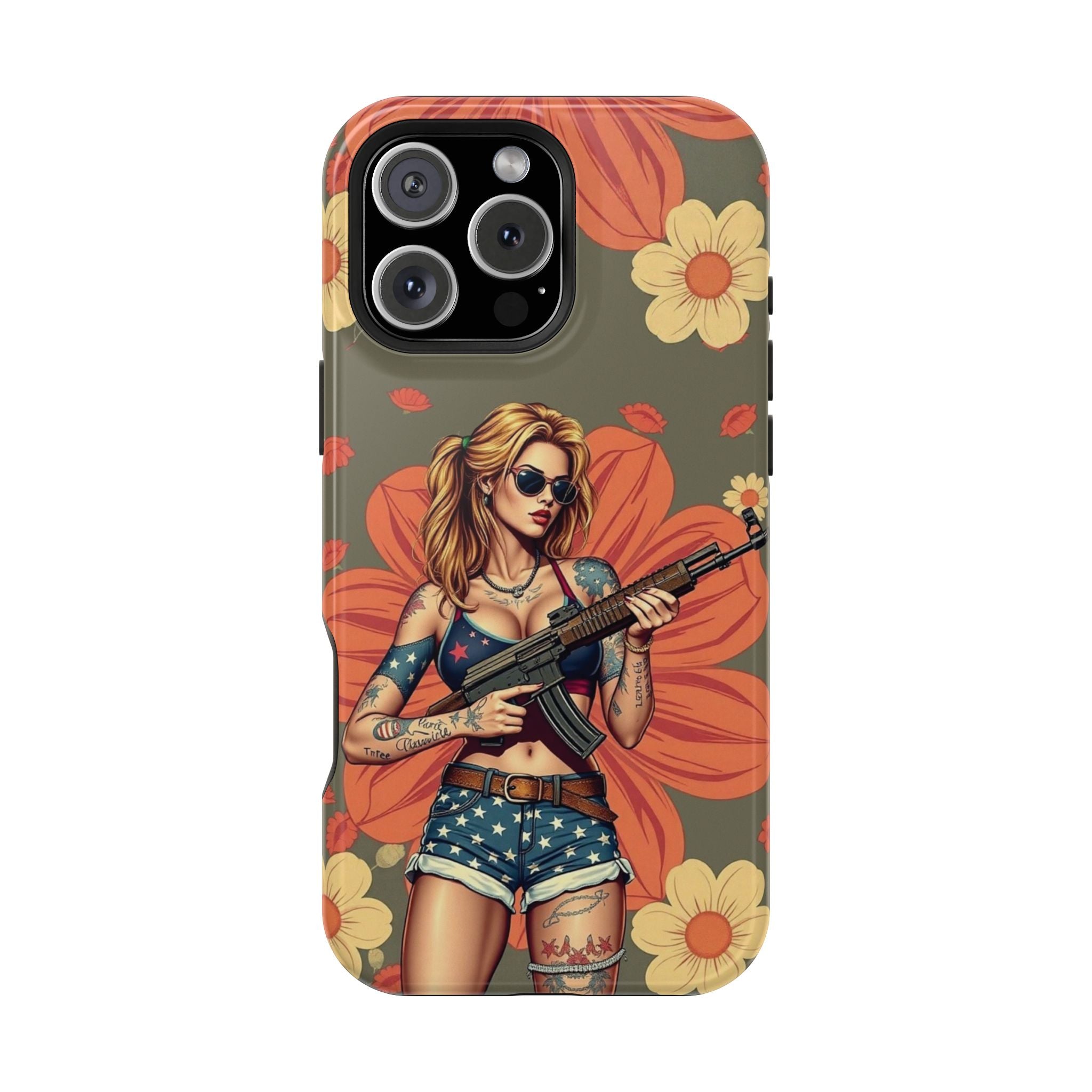 Americana AK-47 Pinup Girl - Magnetic Impact‑Resistant Phone Case  iPhone 13-17 / Samsung S26  MagSafe Compatible