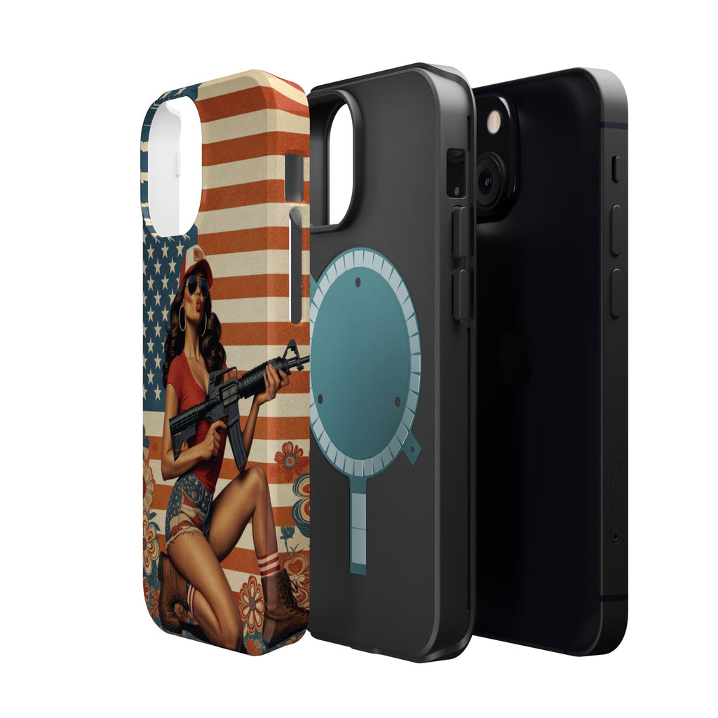 Americana AR-15 Pinup Girl - Magnetic Impact‑Resistant Phone Case  iPhone 13-17 / Samsung S26  MagSafe Compatible