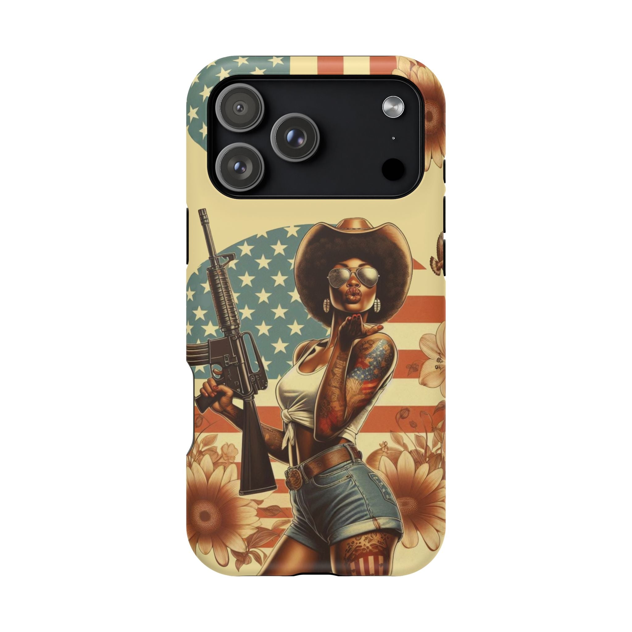 Americana AR-15 Pinup Girl - Magnetic Impact‑Resistant Phone Case  iPhone 13-17 / Samsung S26  MagSafe Compatible