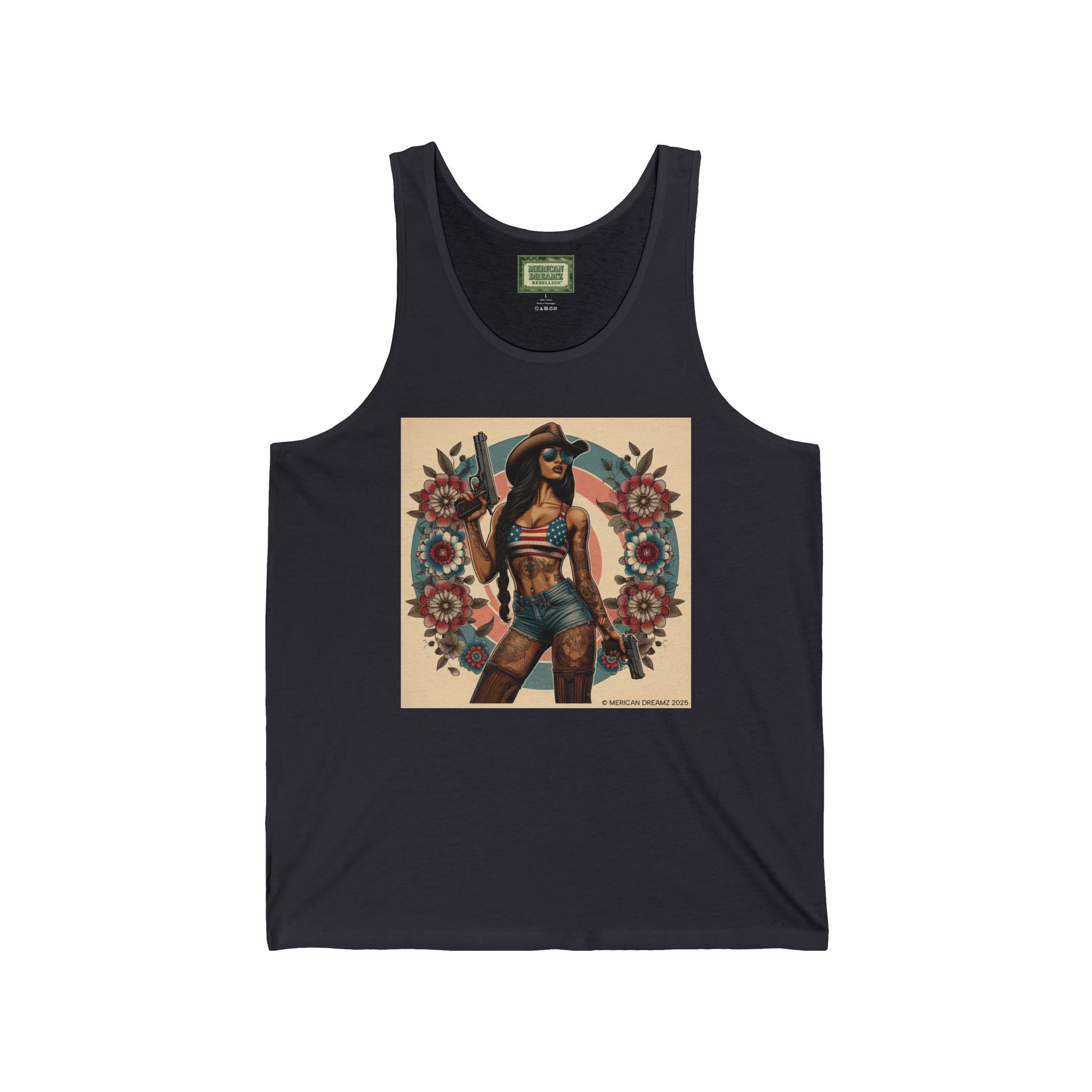 Pin-Up Tank Top — Vintage Americana Gun Flower Girl Graphic