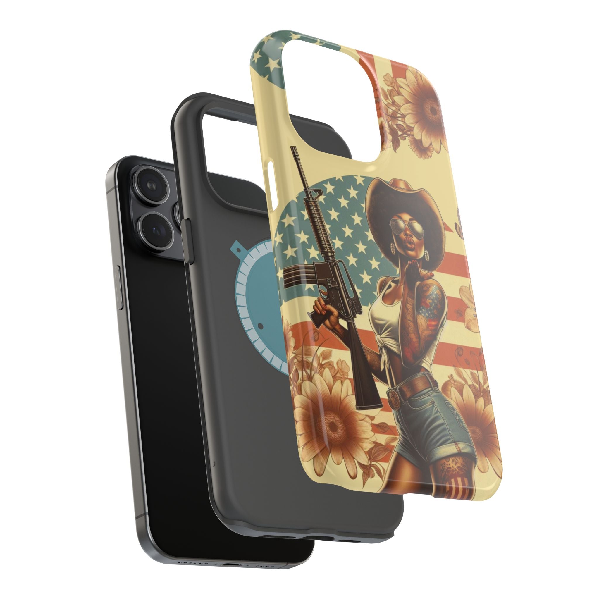 Americana AR-15 Pinup Girl - Magnetic Impact‑Resistant Phone Case  iPhone 13-17 / Samsung S26  MagSafe Compatible