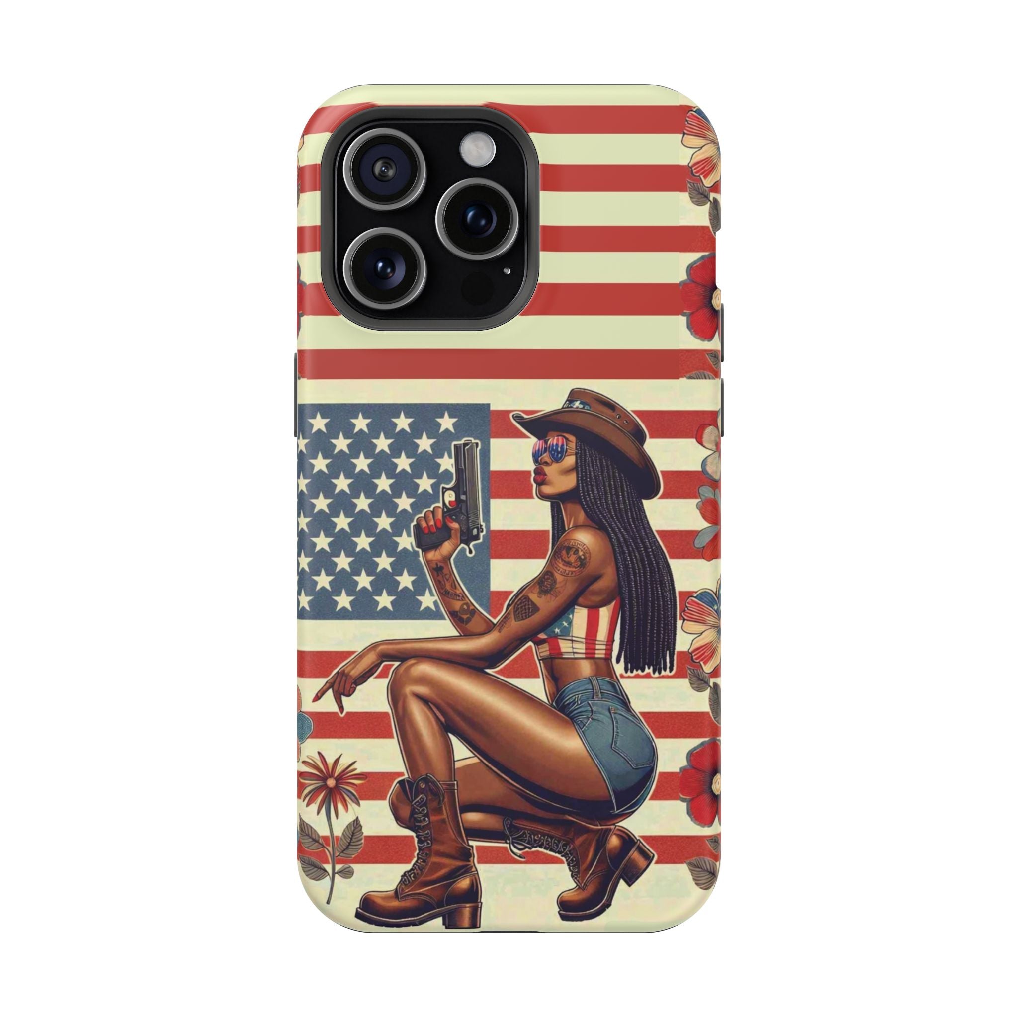 Americana 9mm Pinup Girl - Magnetic Impact‑Resistant Phone Case  iPhone 13-17 / Samsung S26  MagSafe Compatible