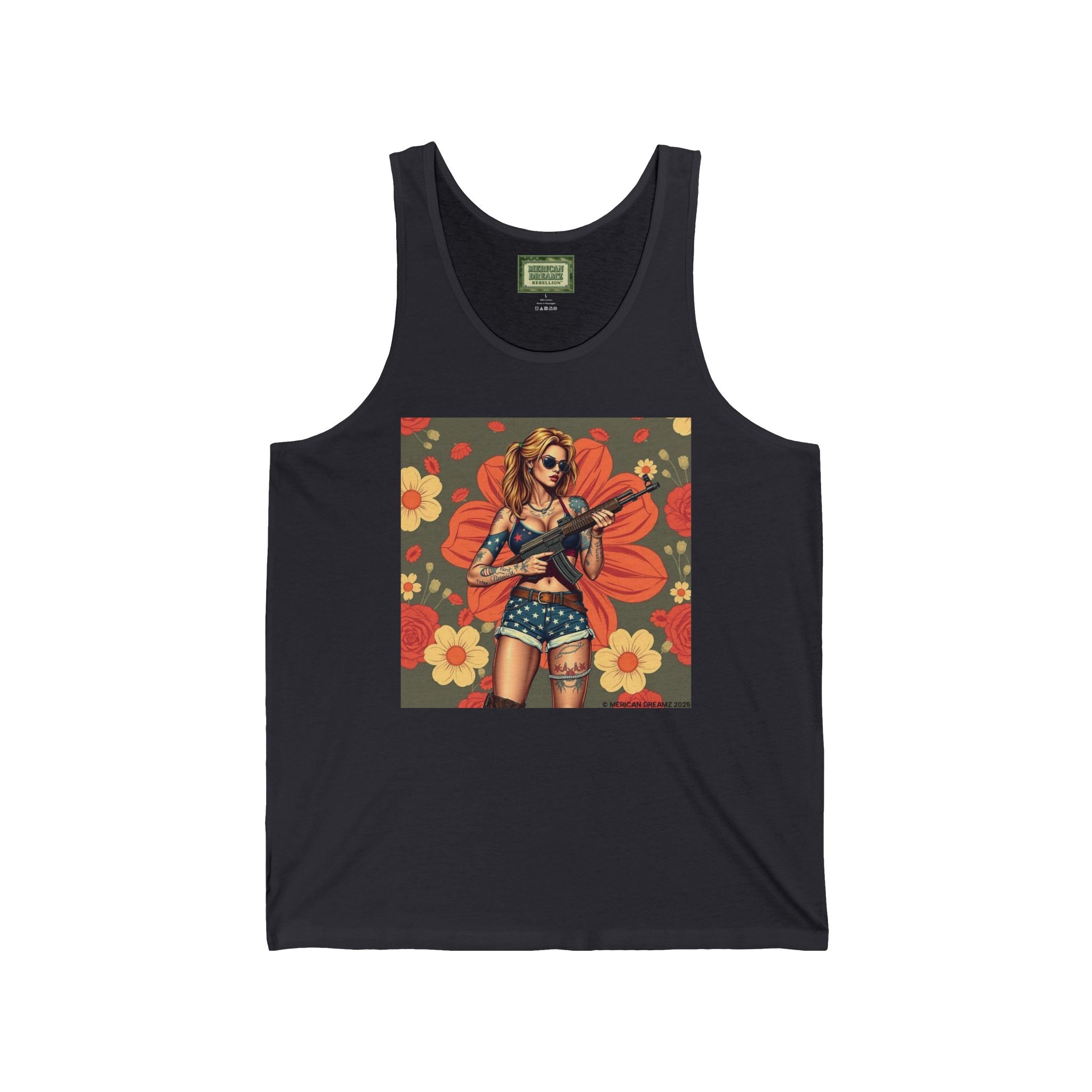 Pin-Up Tank Top — Vintage Americana Gun Flower Girl Graphic