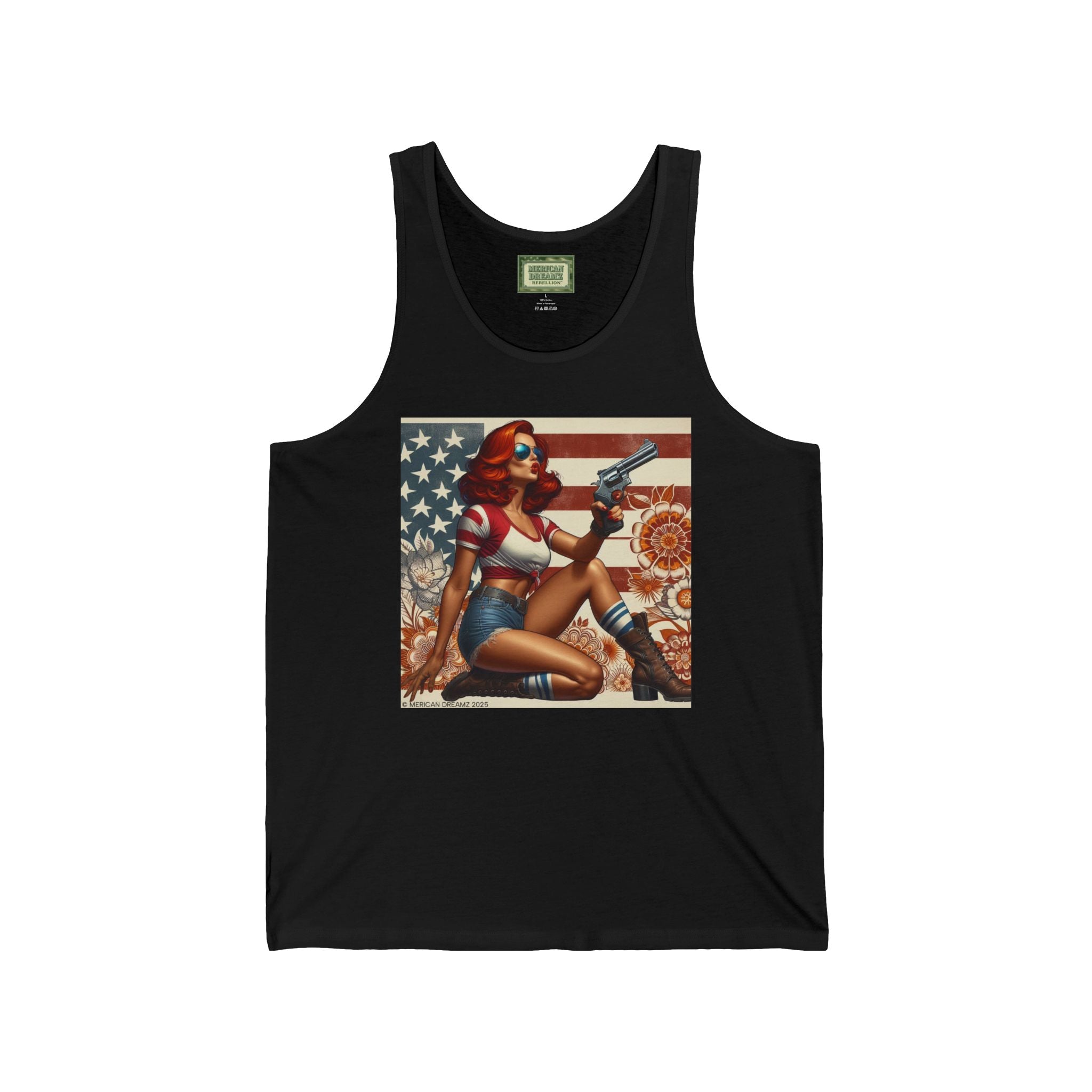 Patriotic Pin-Up Tank Top — Vintage American Flag Girl Graphic
