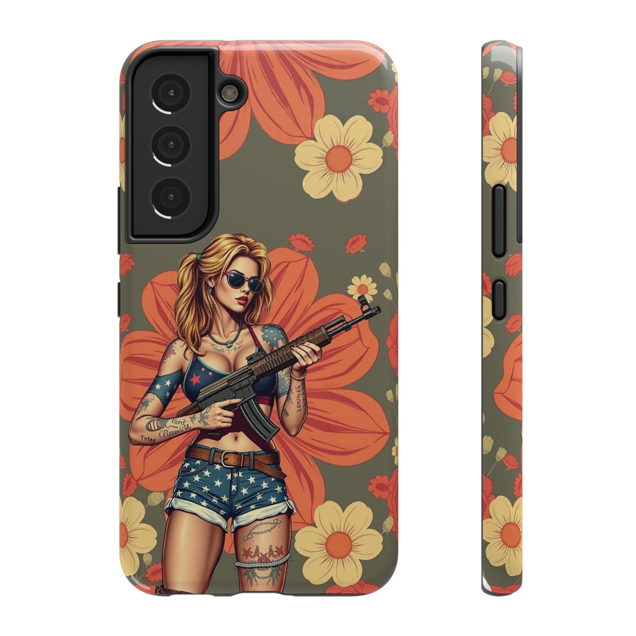 Americana AK-47 Pinup Girl - Impact‑Resistant Phone Case   Samsung Galaxy Series S22 / S22+ / S22 Ultra - S25 / S25+ / S25 Ultra