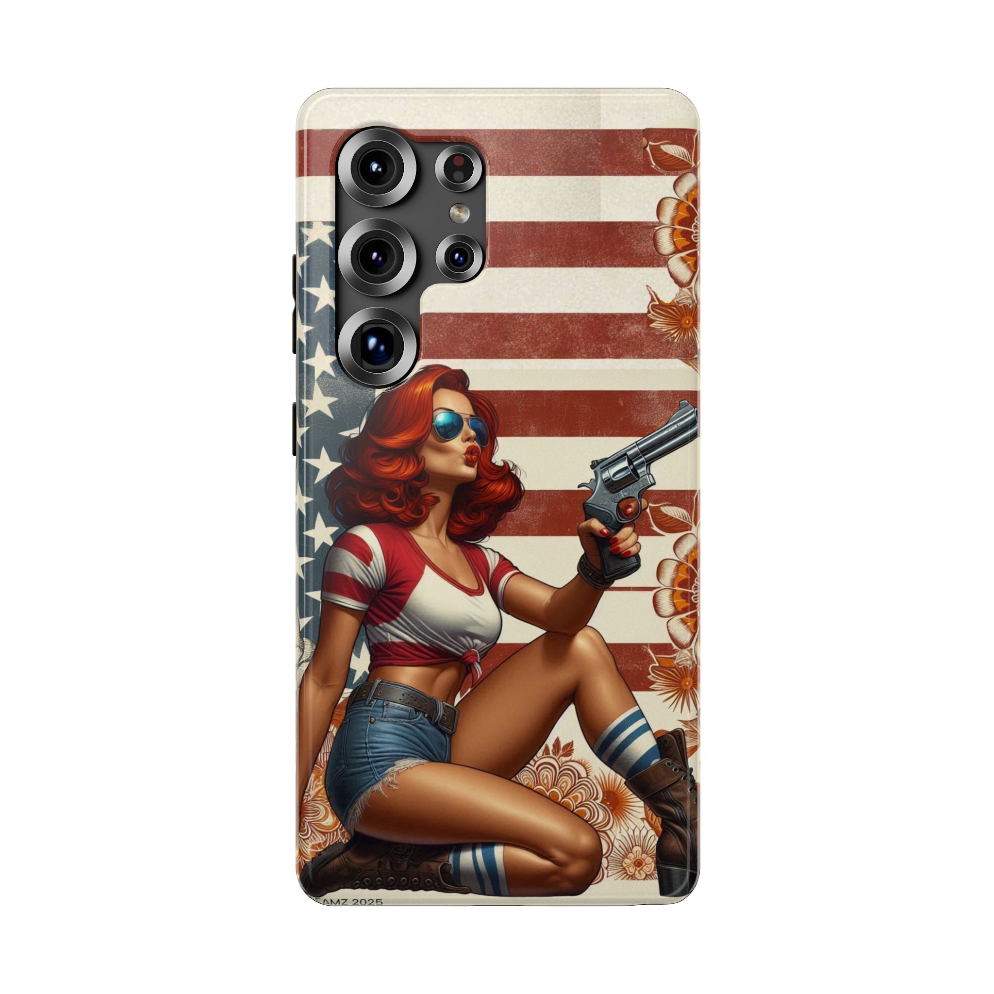 Americana 44 Magnum Pinup Girl - Impact‑Resistant Phone Case   Samsung Galaxy Series S22 / S22+ / S22 Ultra - S25 / S25+ / S25 Ultra