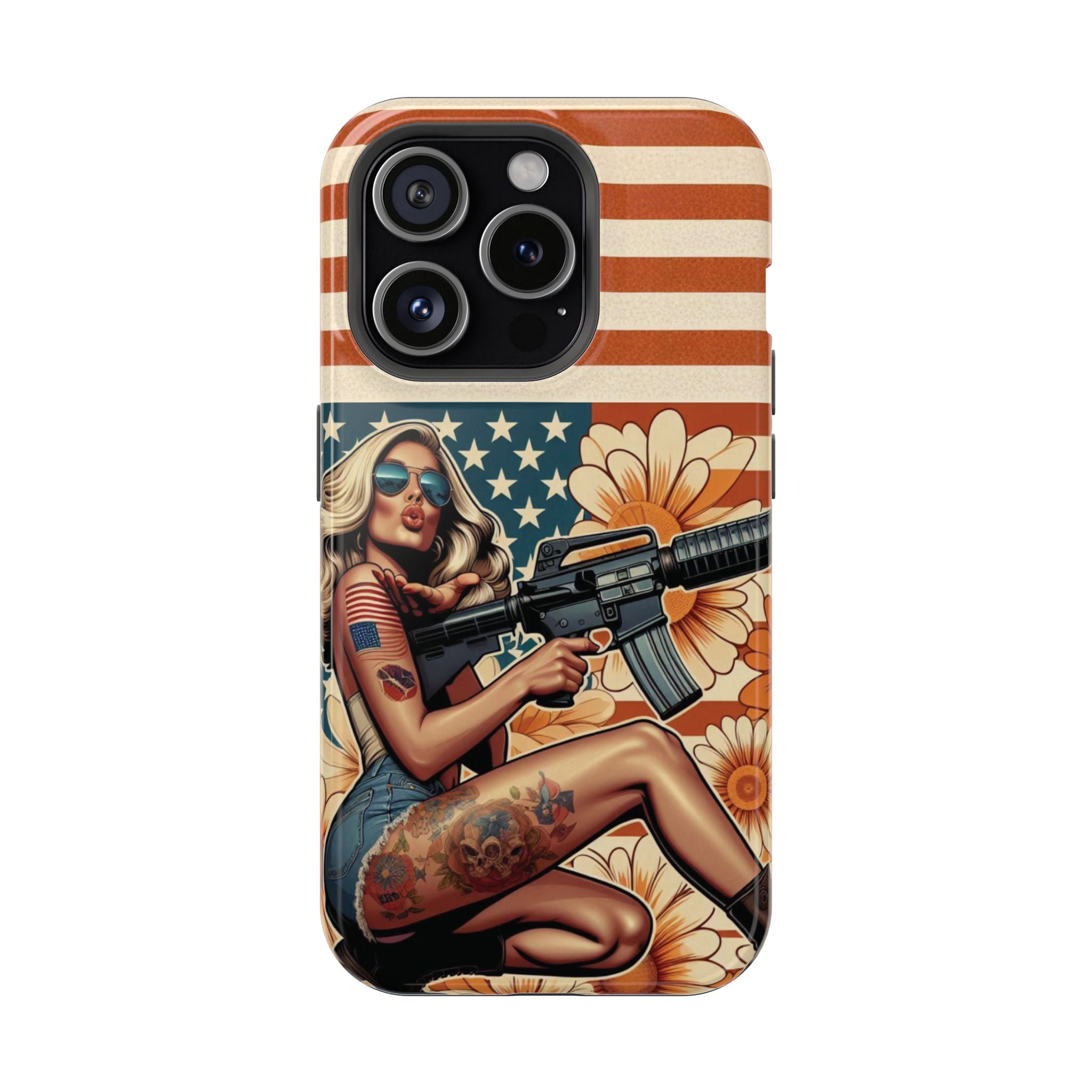 Americana AR-15 Pinup Girl - Magnetic Impact‑Resistant Phone Case  iPhone 13-17 / Samsung S26  MagSafe Compatible