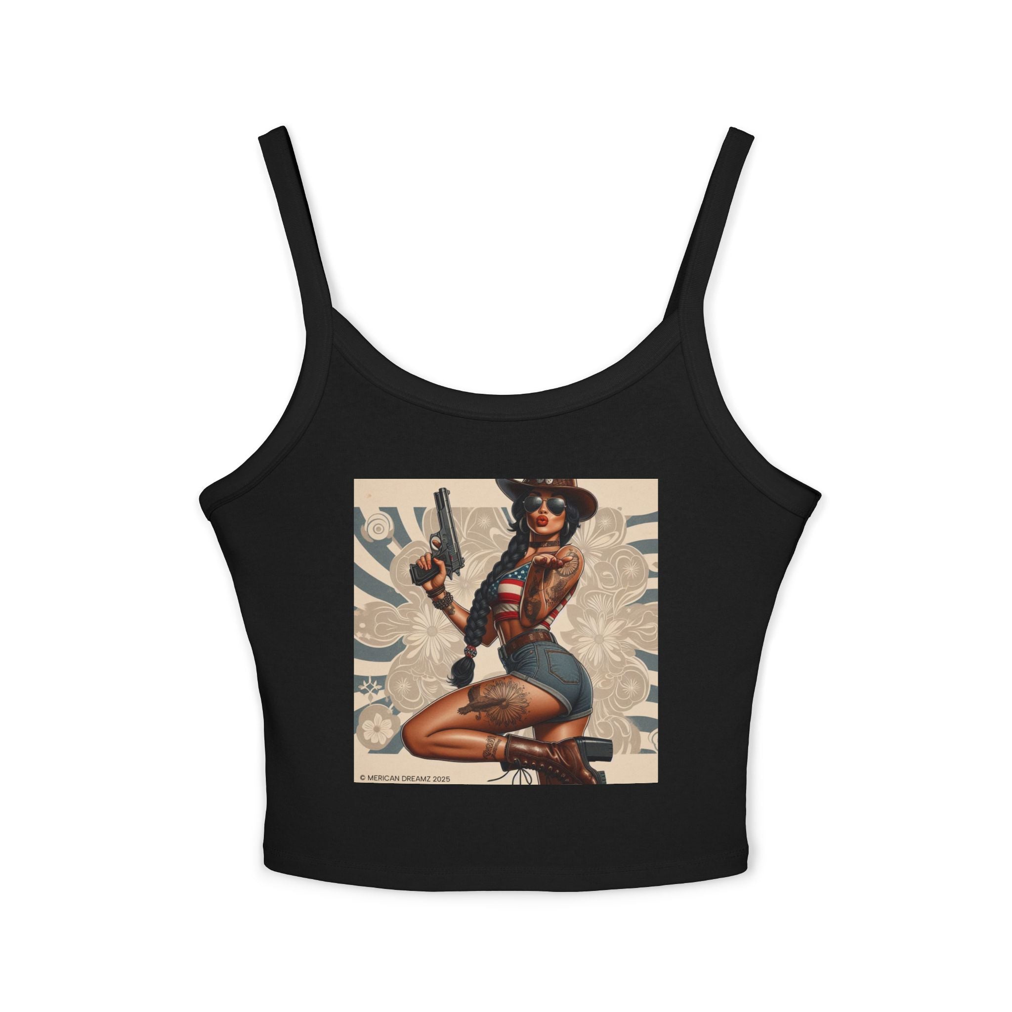 Retro Pinup Girl Tank Top — Vintage Floral Spaghetti Strap