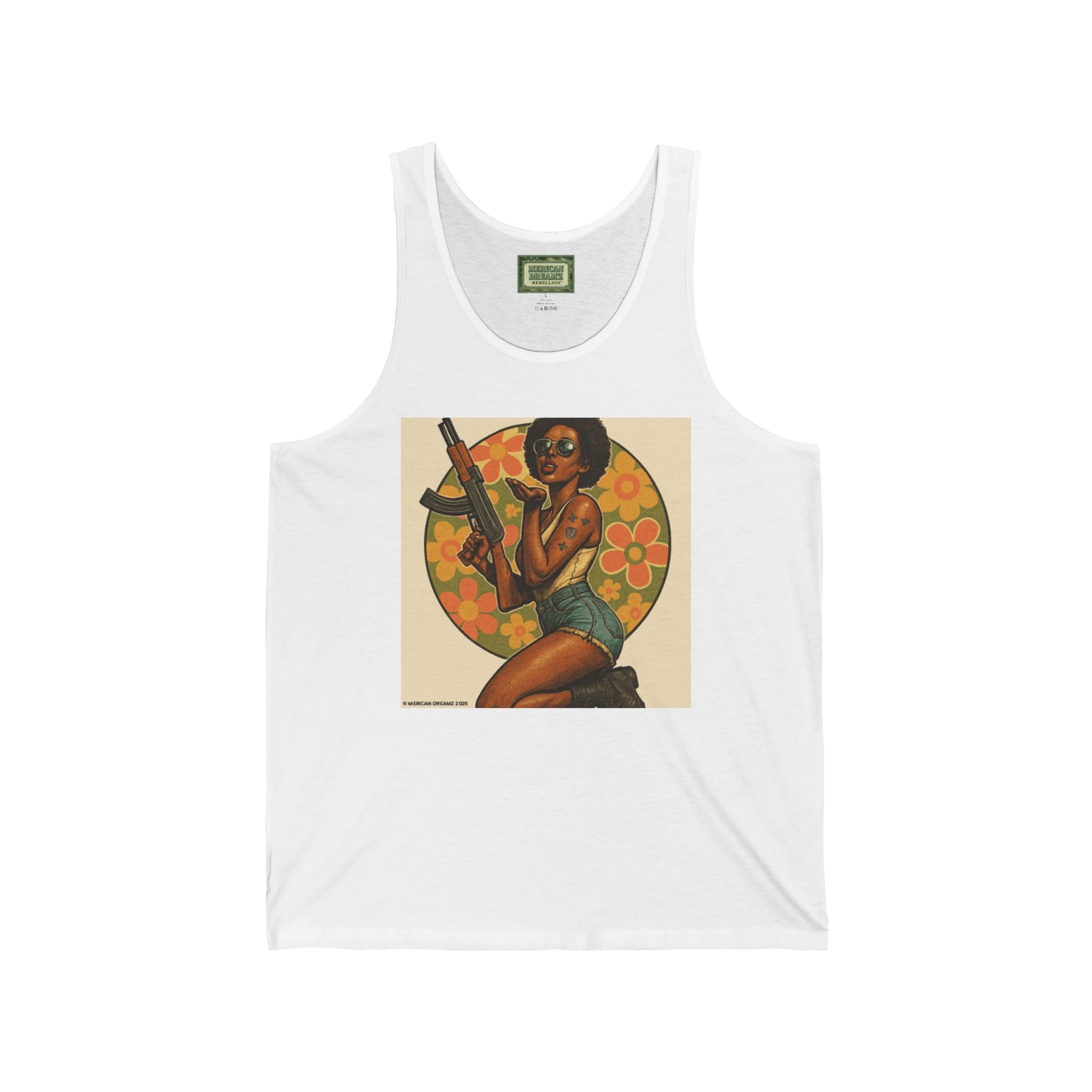 Pin-Up Tank Top — Vintage Americana Gun Flower Girl Graphic