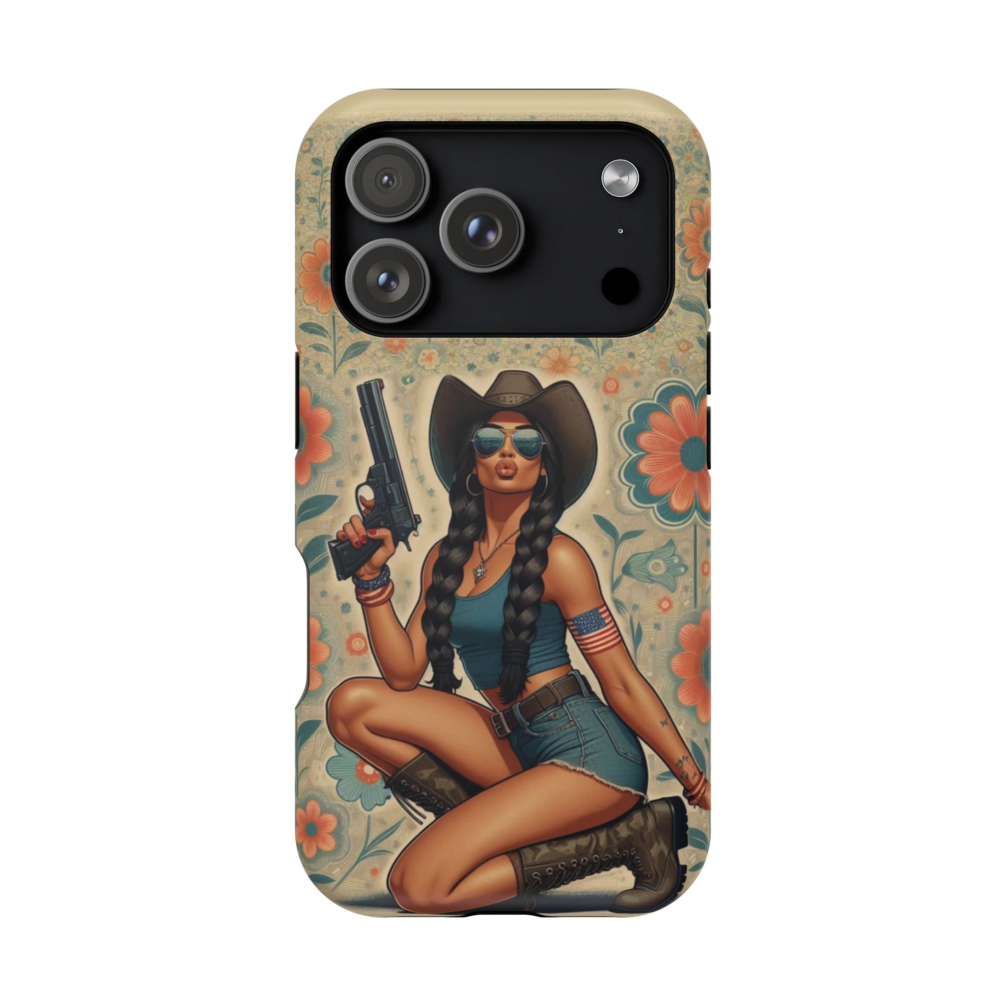 Americana 9mm Pinup Girl - Magnetic Impact‑Resistant Phone Case  iPhone 13-17 / Samsung S26  MagSafe Compatible