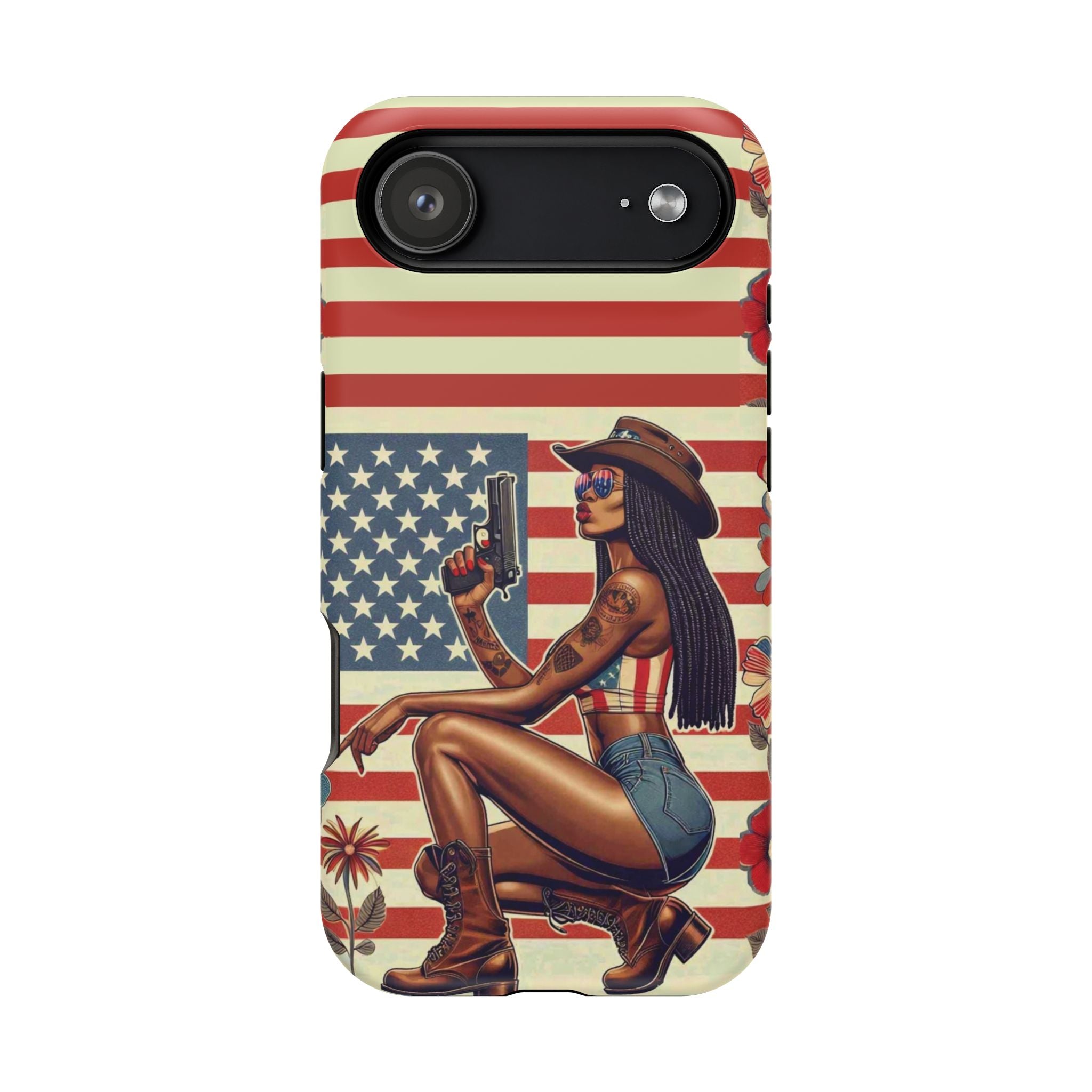 Americana 9mm Pinup Girl - Magnetic Impact‑Resistant Phone Case  iPhone 13-17 / Samsung S26  MagSafe Compatible