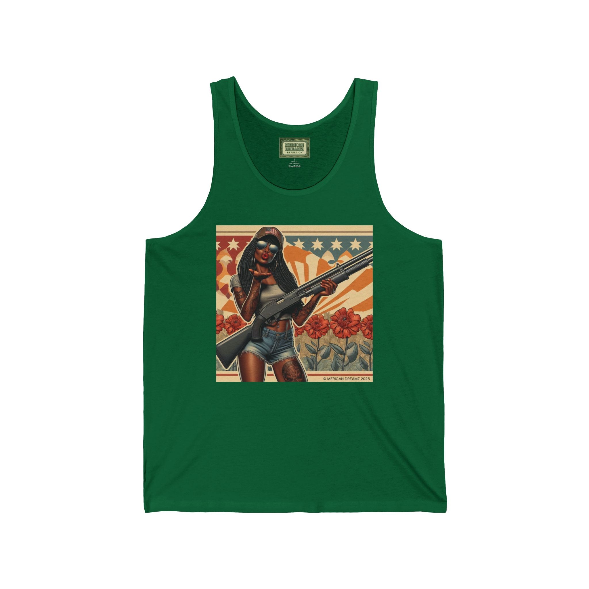 Patriotic Pin-Up Tank Top — Vintage American Flag Girl Graphic