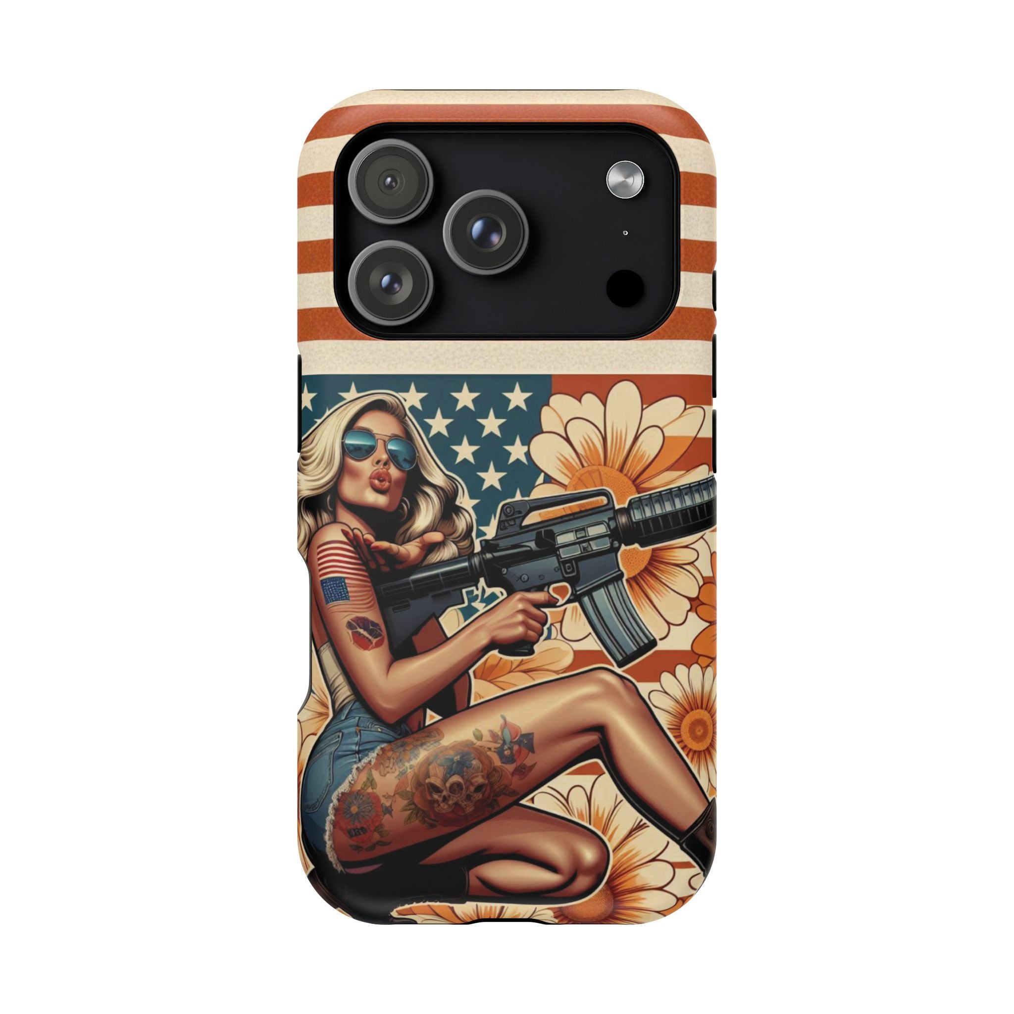Americana AR-15 Pinup Girl - Magnetic Impact‑Resistant Phone Case  iPhone 13-17 / Samsung S26  MagSafe Compatible