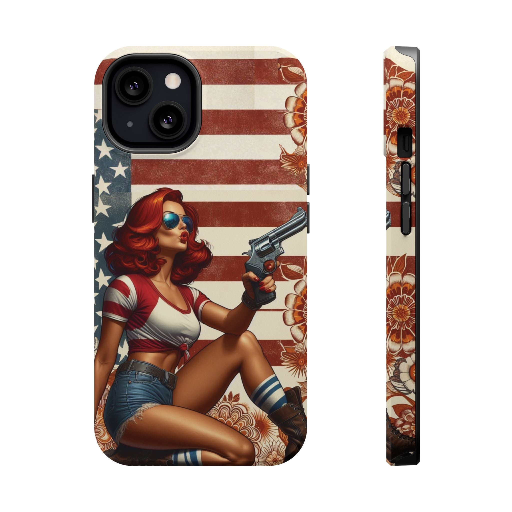 Americana .44 Magnum Pinup Girl - Magnetic Impact‑Resistant Phone Case  iPhone 13-17 / Samsung S26  MagSafe Compatible