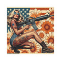 Car Magnet Patriotic Americana Cowgirl with Rifle | Square American Flag Vintage Floral