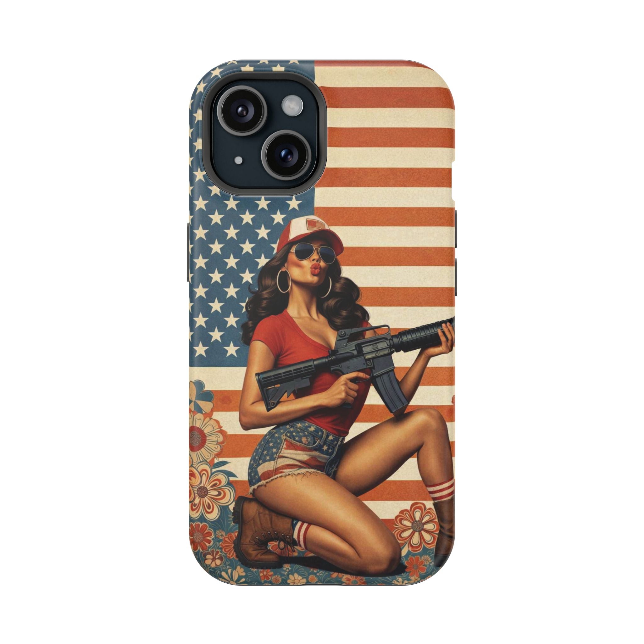 Americana AR-15 Pinup Girl - Magnetic Impact‑Resistant Phone Case  iPhone 13-17 / Samsung S26  MagSafe Compatible