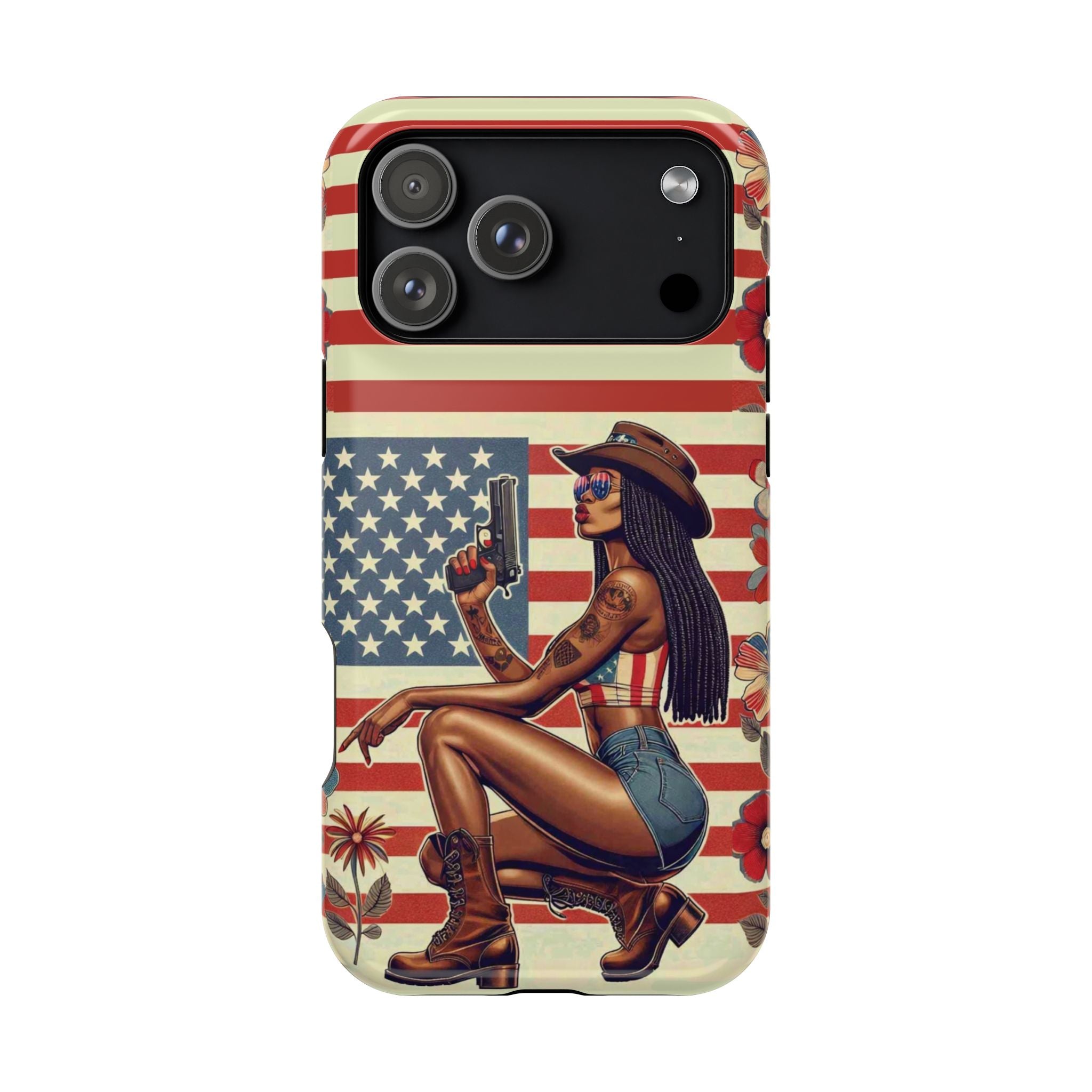 Americana 9mm Pinup Girl - Magnetic Impact‑Resistant Phone Case  iPhone 13-17 / Samsung S26  MagSafe Compatible