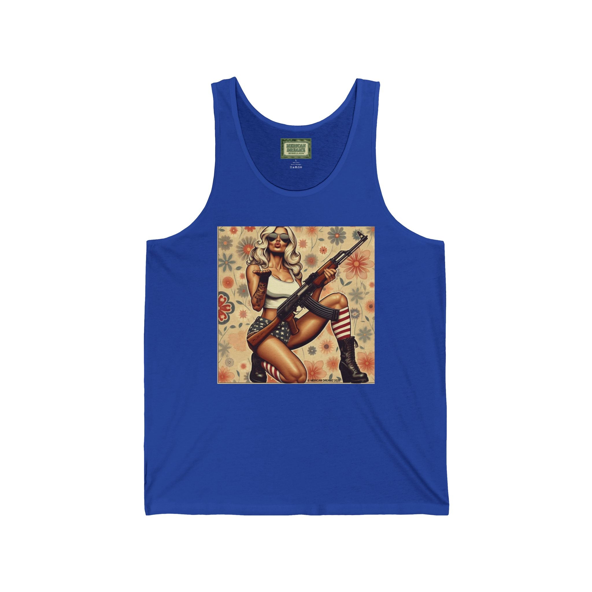 Pin-Up Tank Top — Vintage Americana Gun Flower Girl Graphic