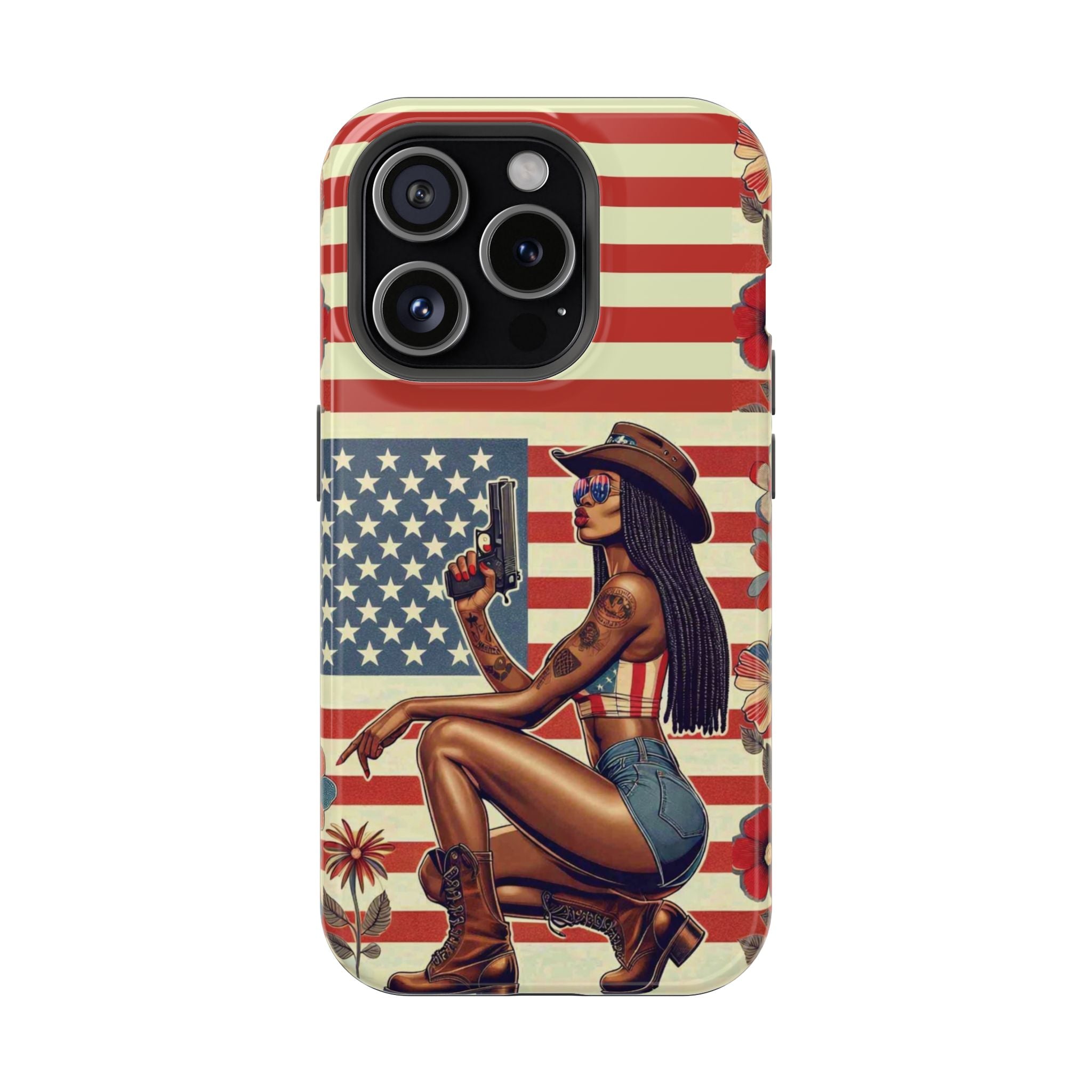 Americana 9mm Pinup Girl - Magnetic Impact‑Resistant Phone Case  iPhone 13-17 / Samsung S26  MagSafe Compatible