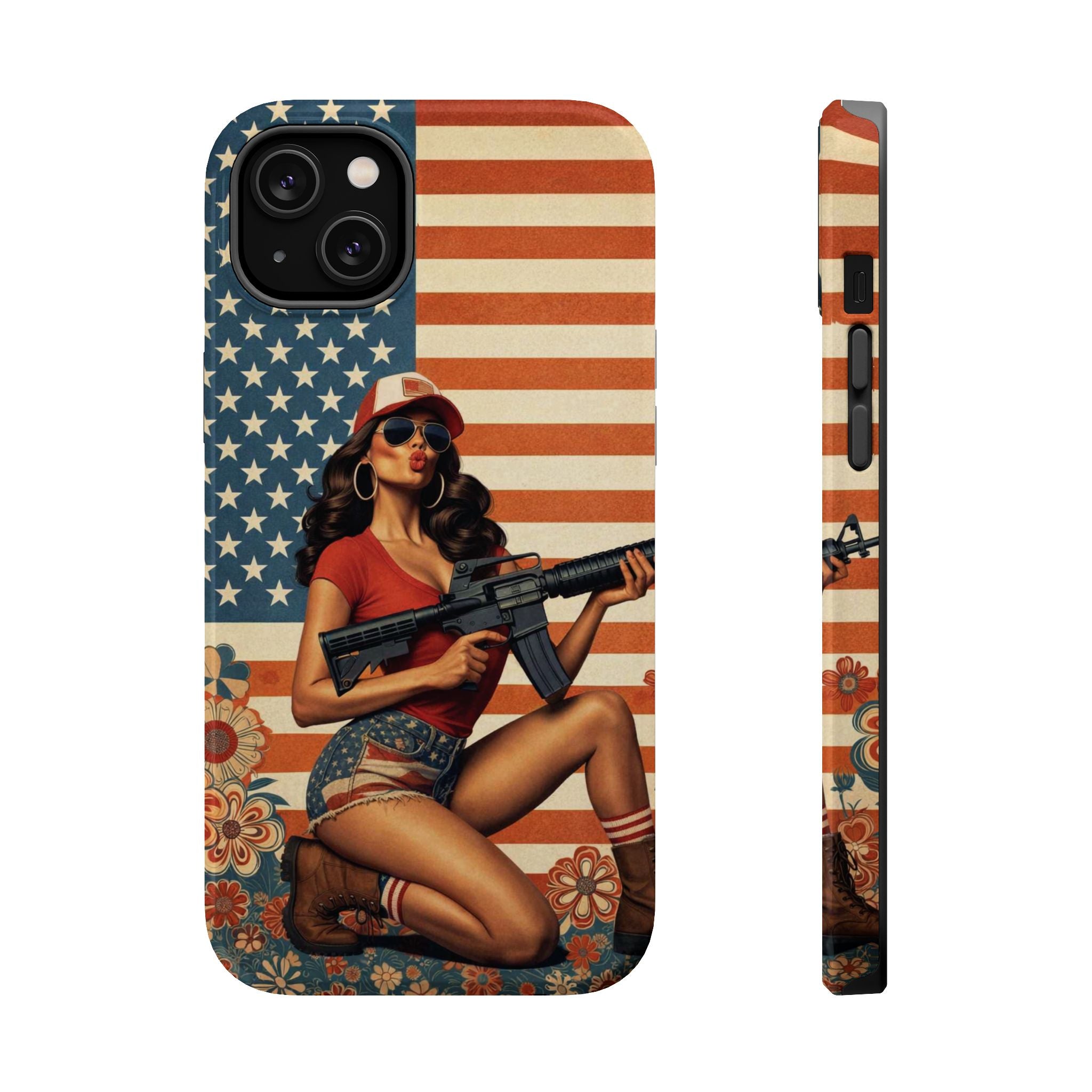 Americana AR-15 Pinup Girl - Magnetic Impact‑Resistant Phone Case  iPhone 13-17 / Samsung S26  MagSafe Compatible